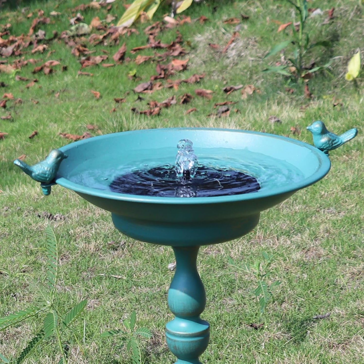 26.6" H Solar Bird Bath, Cast Iron Bird Bath and Solar Fountain, Outdoor Metal Bird Bath Bowl for Outdoors,Patio Yard Lawn Decor（Bronze