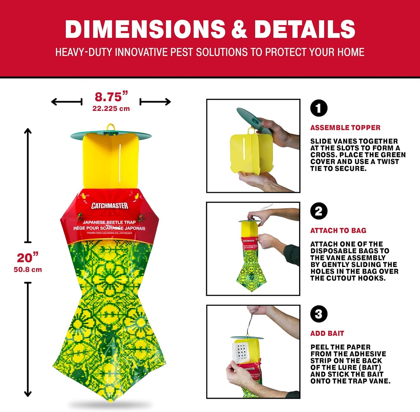 Catchmaster Japanese Beetle Traps Outdoor 3PK, Flying Insect Trap Bag 