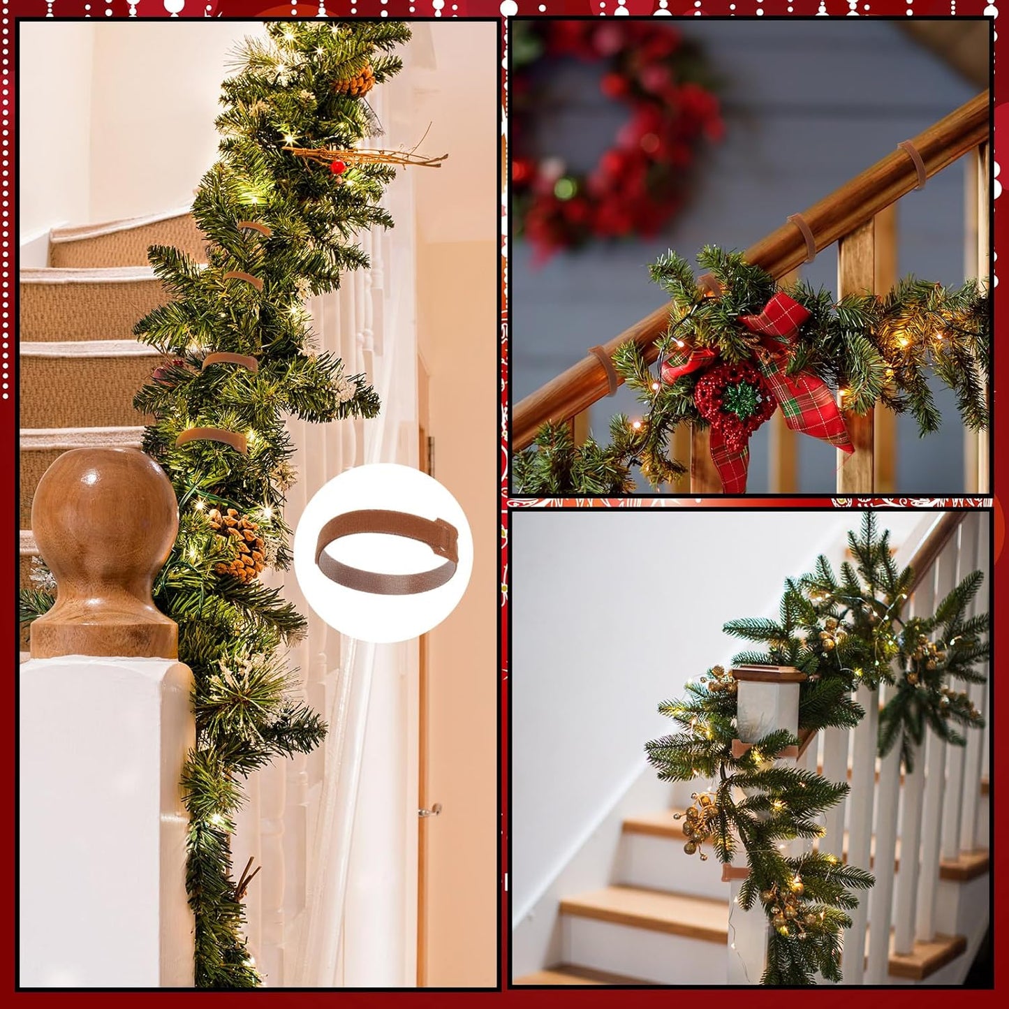 100 Pcs Christmas Garland Ties 12 Inch Brown Adjustable Holiday Garland Ties Reusable Nylon Garden Plant Cable Strap for Wreath Making Xmas Tree Banister Stairway Door Decoration