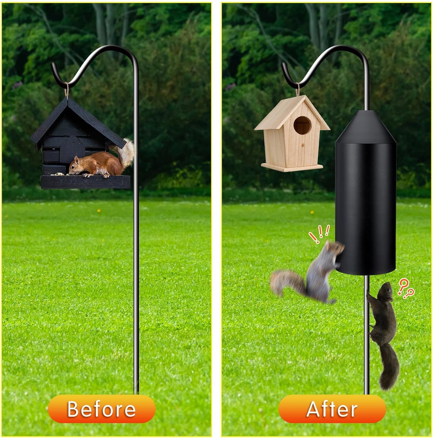 1 Pcs Metal Squirrel Baffle for Bird Feeder Pole Squirrel Defeater Cylinder Pole Galvanized Steel Black Bird Feeder Baffle 6 1/8 Inch Diameter 15 1/2 Inch High for Garden