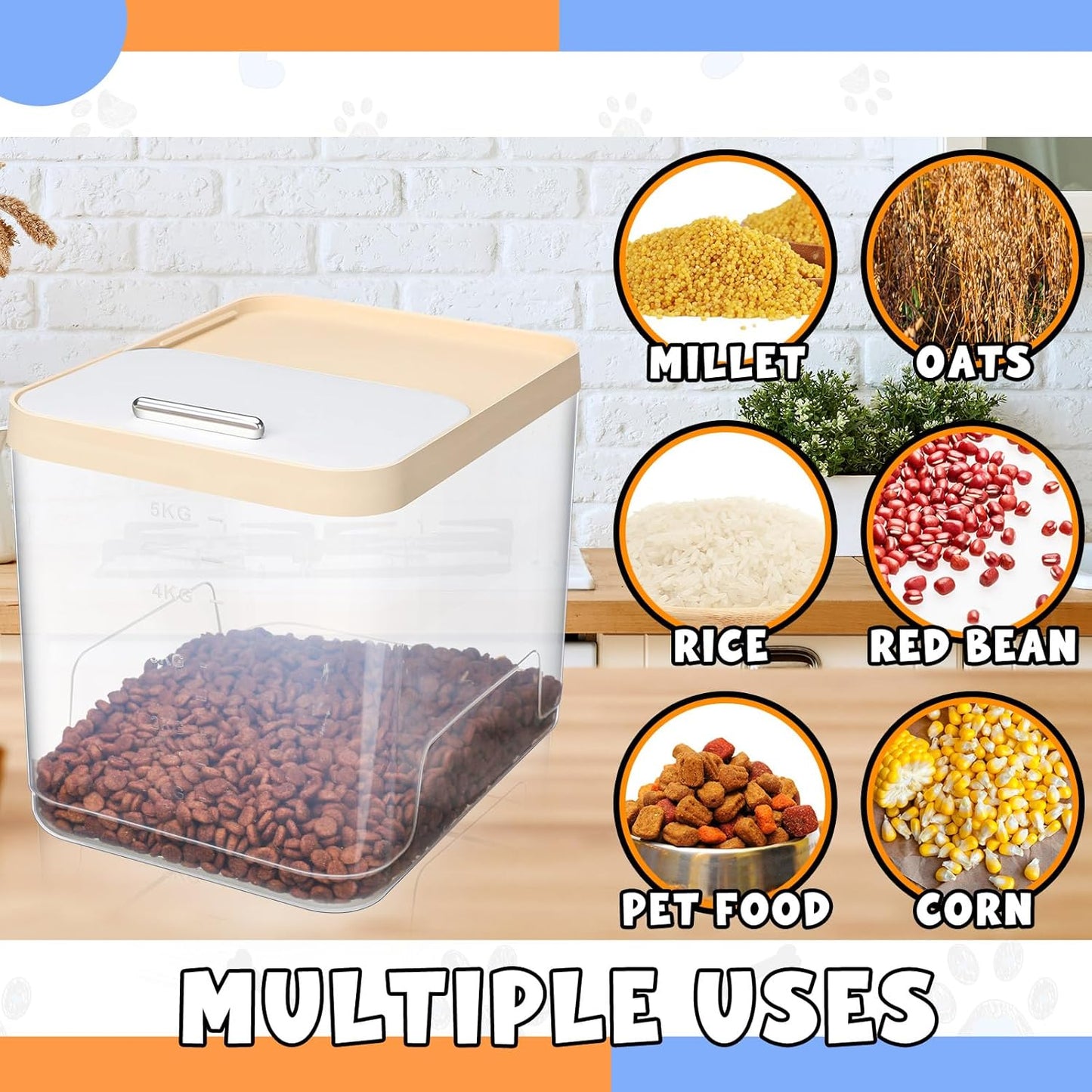 2 Pack 30 Lbs Airtight Dog Food Storage Container with 2 Scoops, Clear