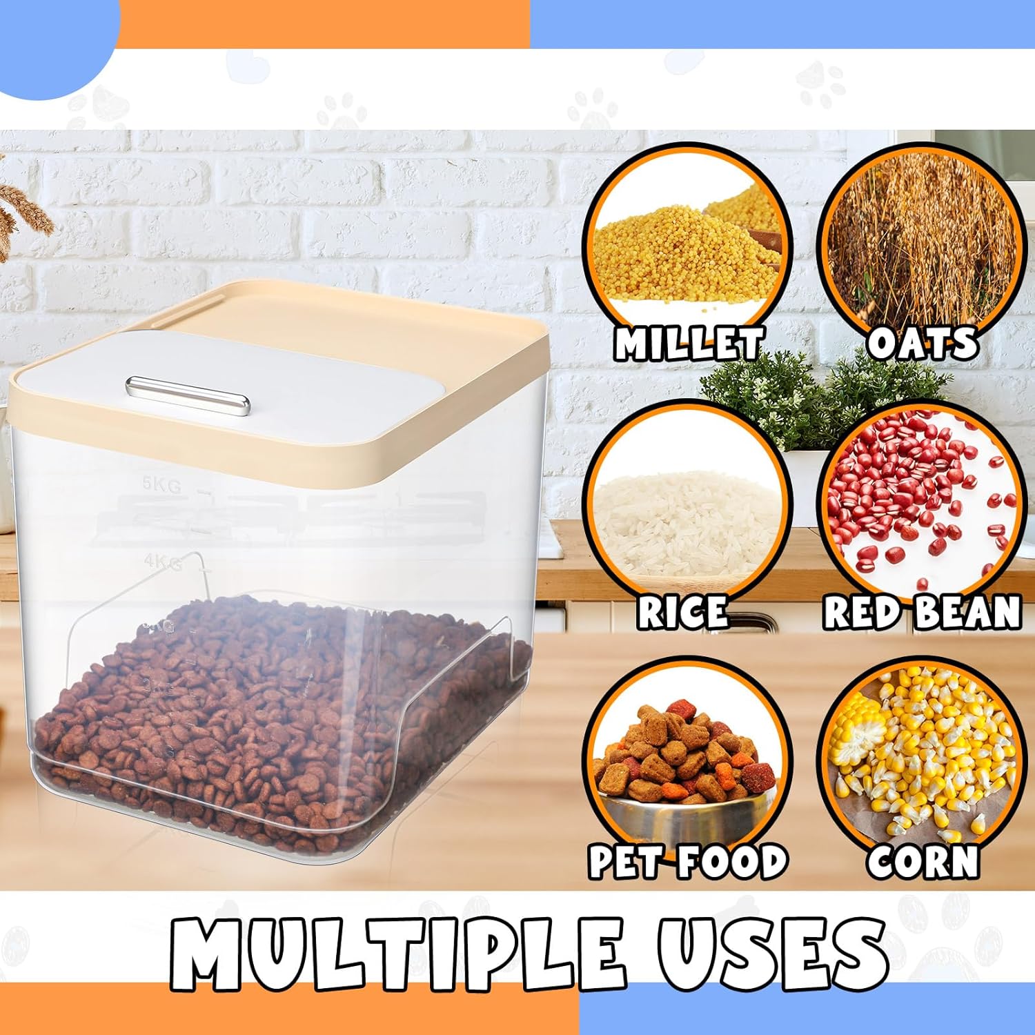 2 Pack 30 Lbs Airtight Dog Food Storage Container with 2 Scoops, Clear