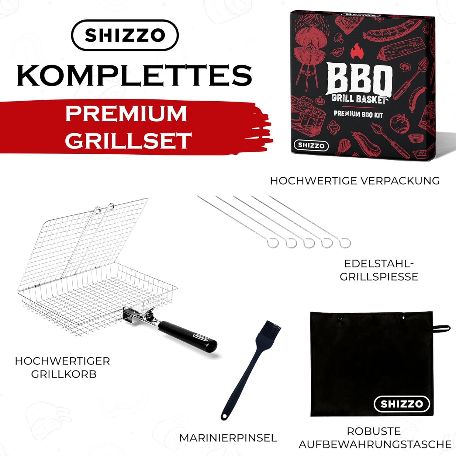 SHIZZO Grill Basket Set, Barbecue BBQ Grilling, Stainless Steel Foldin