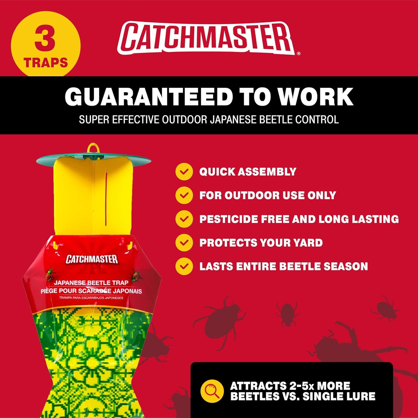 Catchmaster Japanese Beetle Traps Outdoor 3PK, Flying Insect Trap Bag 