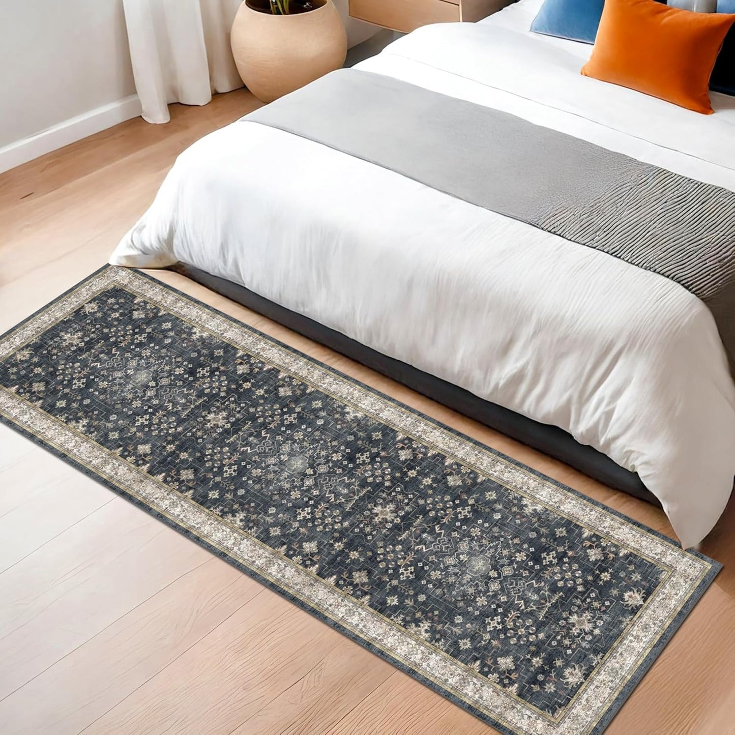 Black Boho Washable 2x6 Runner Rugs for Hallway Kitchen Bedroom Beside