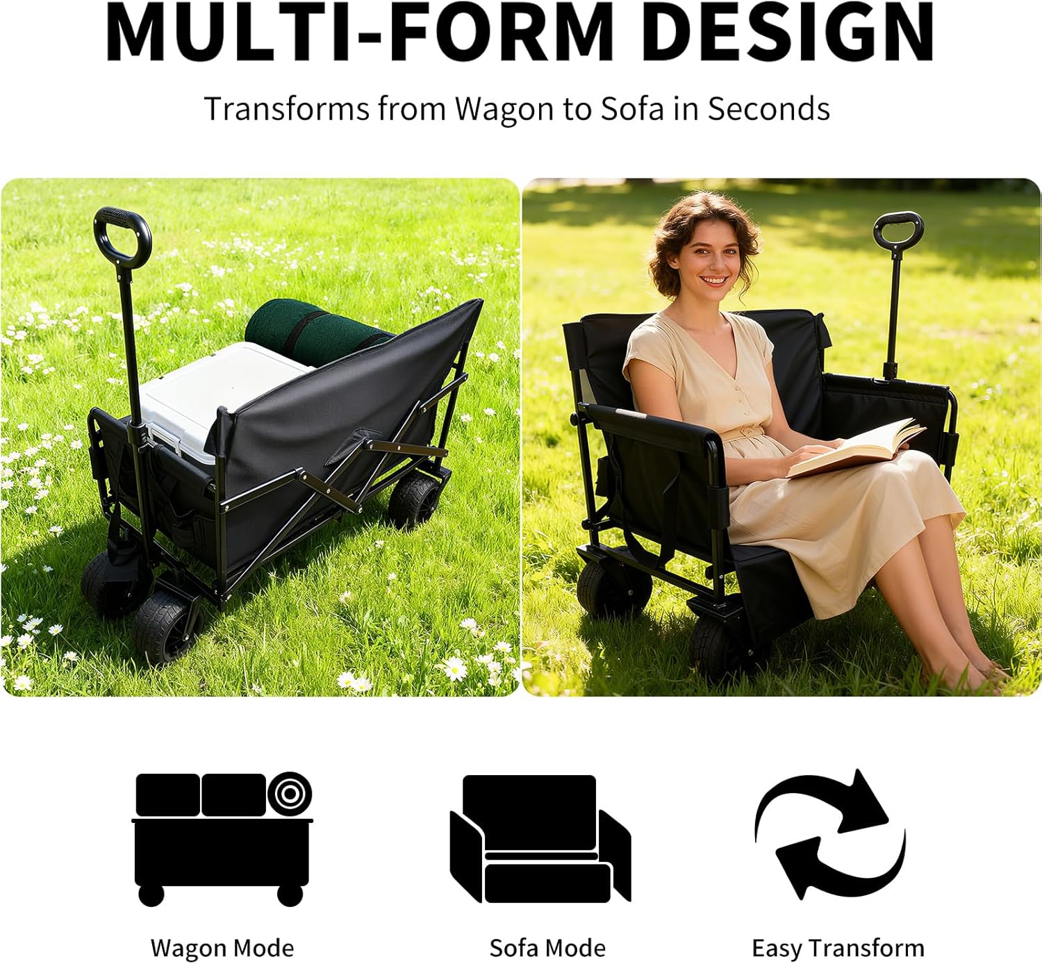 Collapsible Folding Wagon, Foldable Beach Wagon Cart with 300L Storage