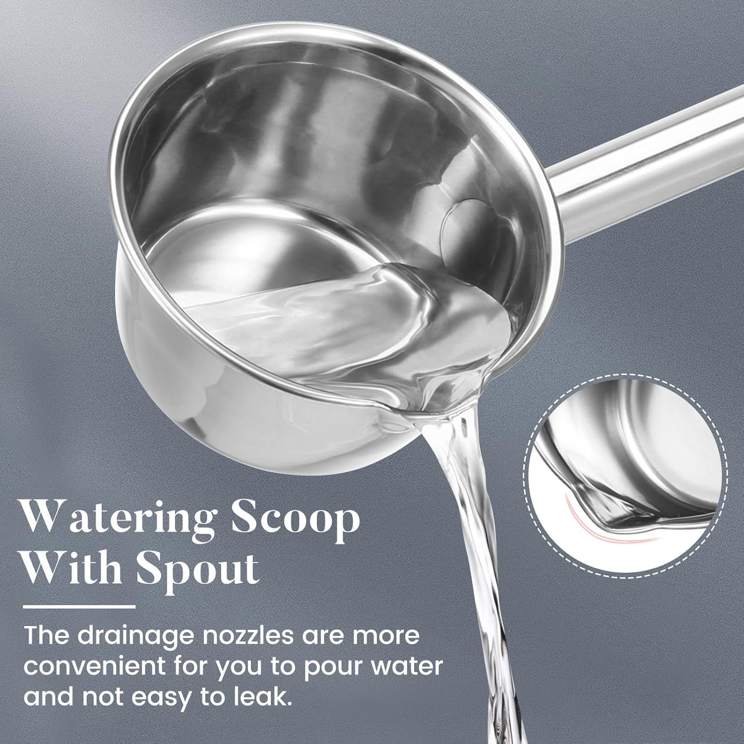Stainless Steel Long Handle Water Scoop Ladle with Spout 35cm Kitchen 