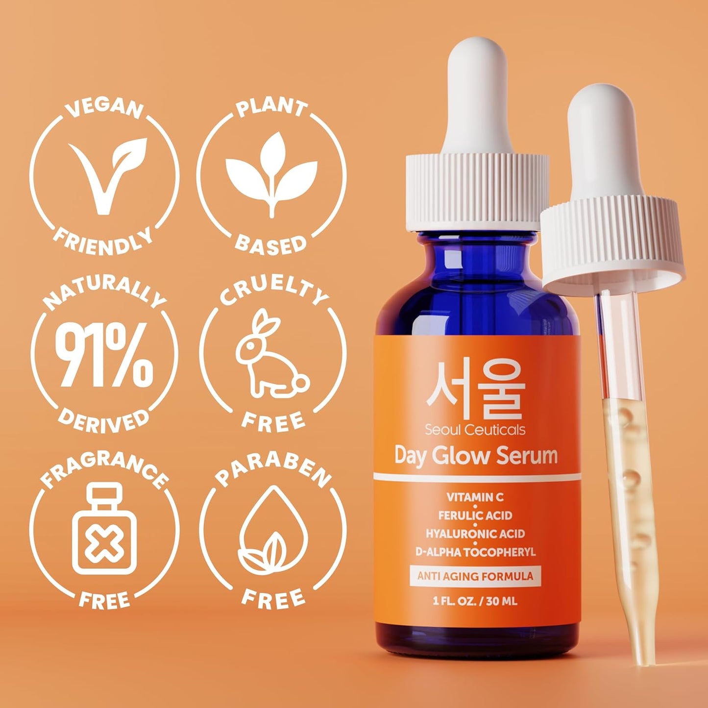 SeoulCeuticals Korean Skin Care 20% Vitamin C Hyaluronic Acid Serum + 