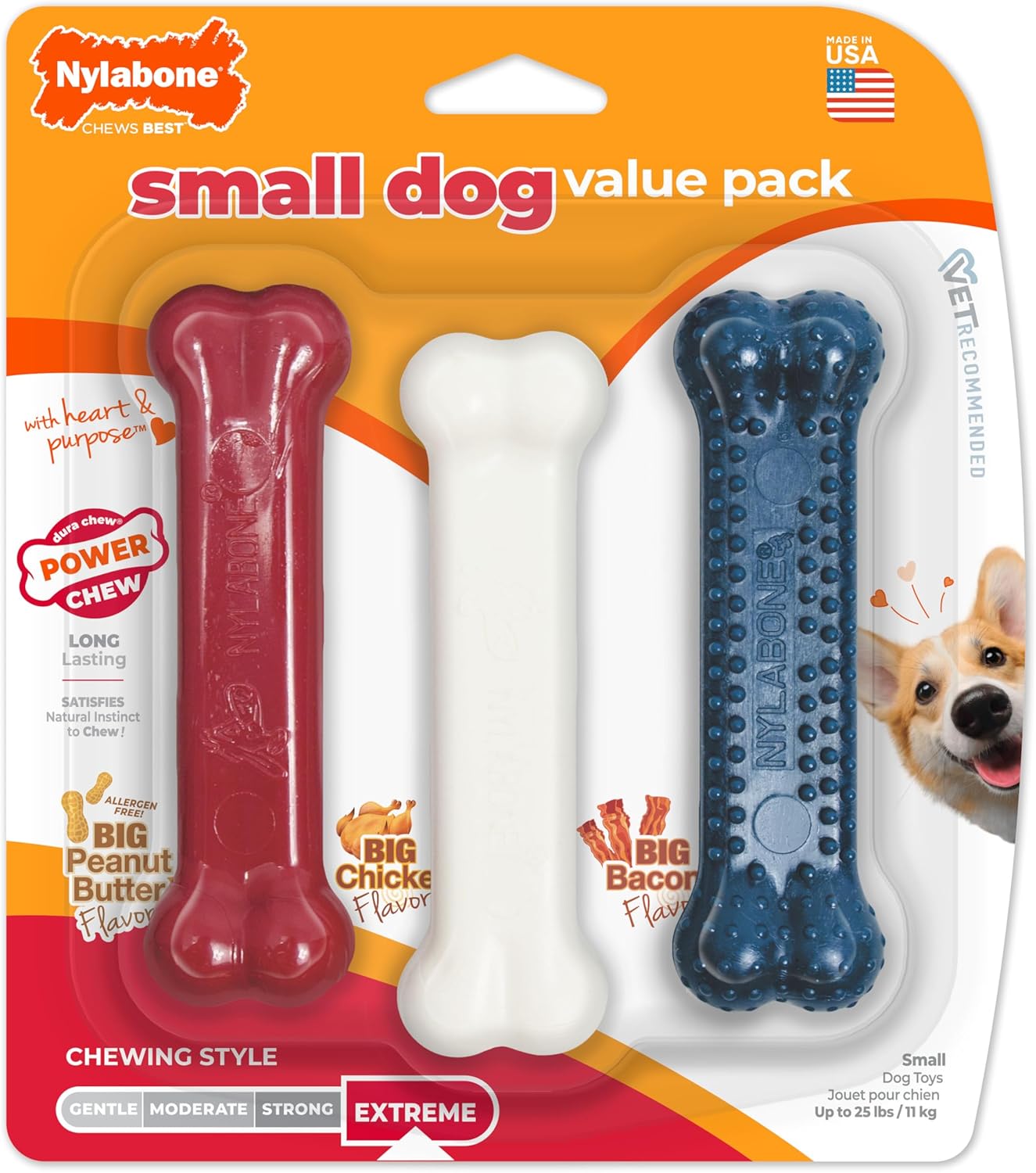 Nylabone Original Bone Power Chew Toy Value Pack for Dogs, Durable Dog