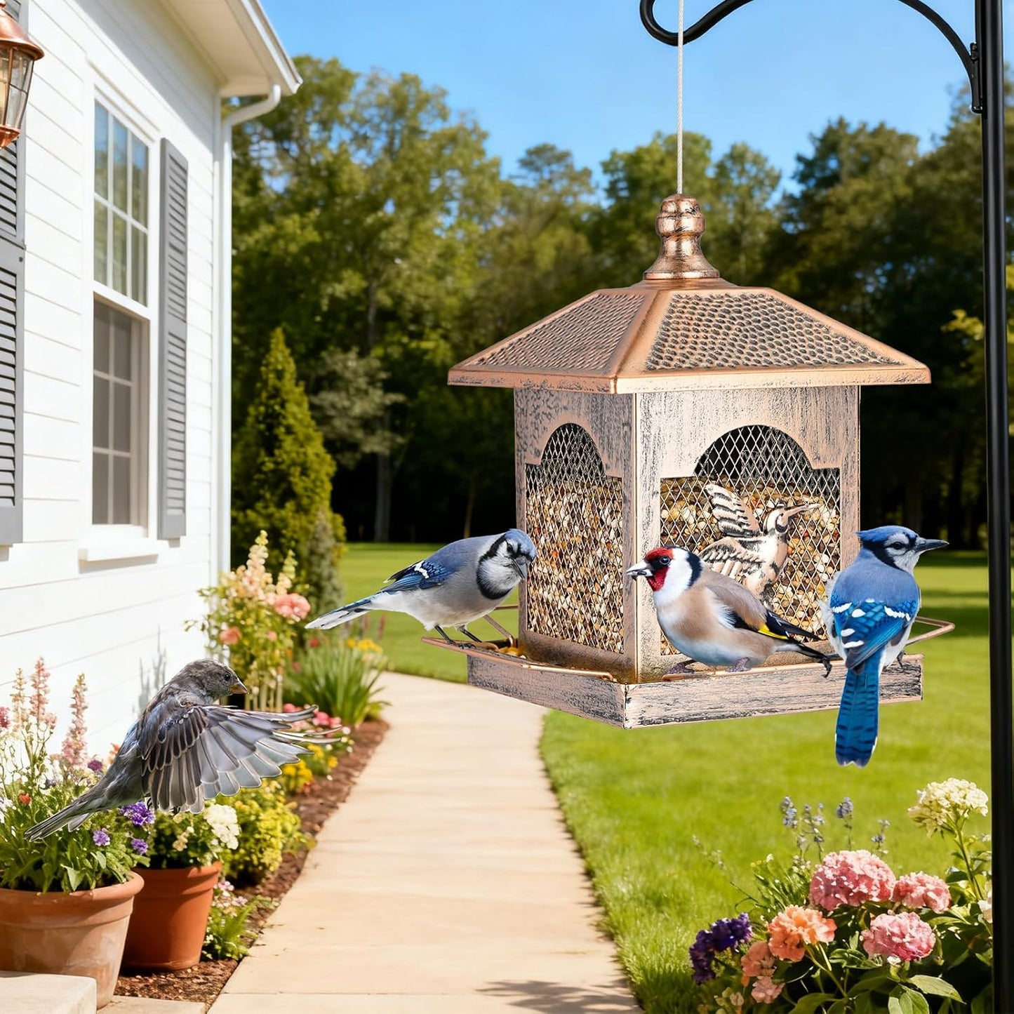 LBTING Bird Feeder for Outside, Metal Square Lantern-Shaped Bird Feede