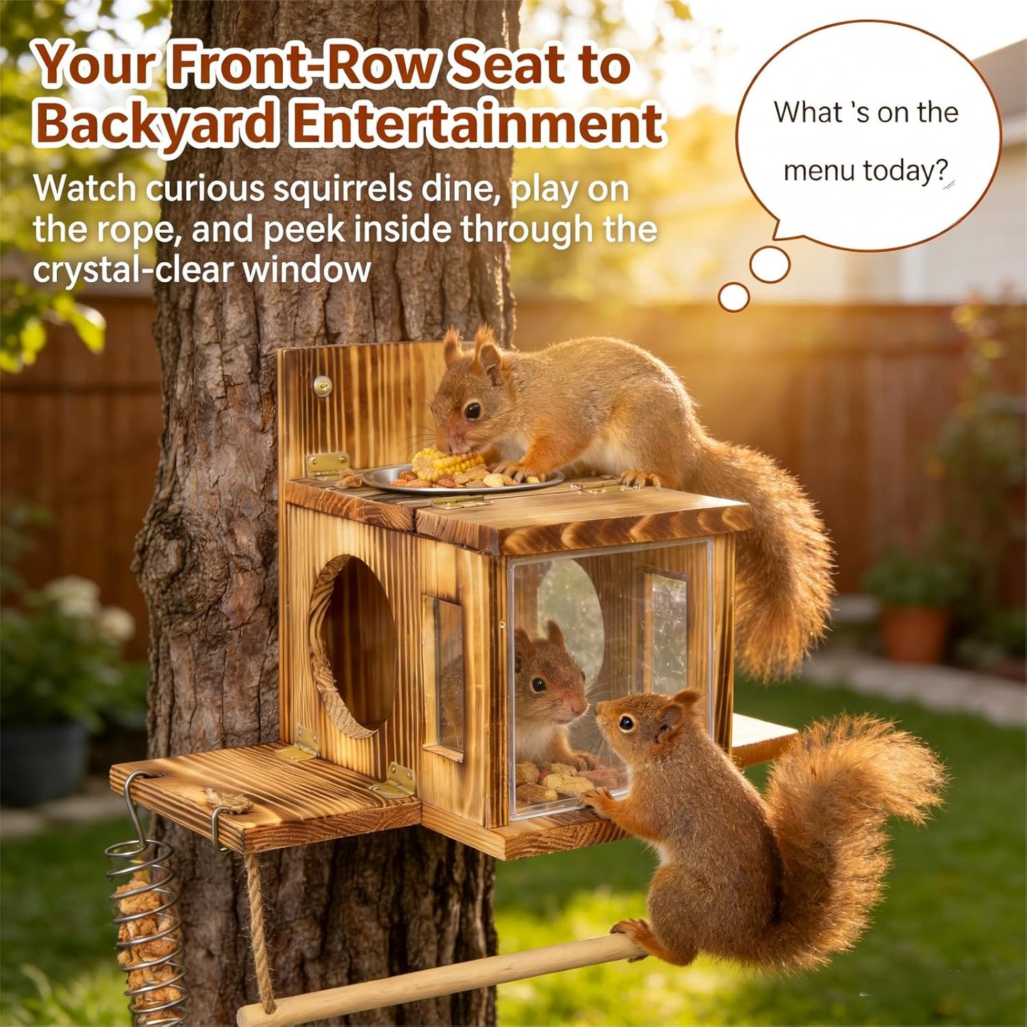 Squirrel House for Outside with Food Storage Box, Wooden Squirrels Nes
