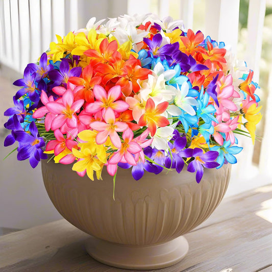 Artificial Fake Flowers for Outdoor Spring Decoration, 12 Bundles UV Resistant Faux Plastic Fabric Flowers Lily for Indoor Outdoor Garden Porch Entryway Window Box Pot Vase Planter Decor