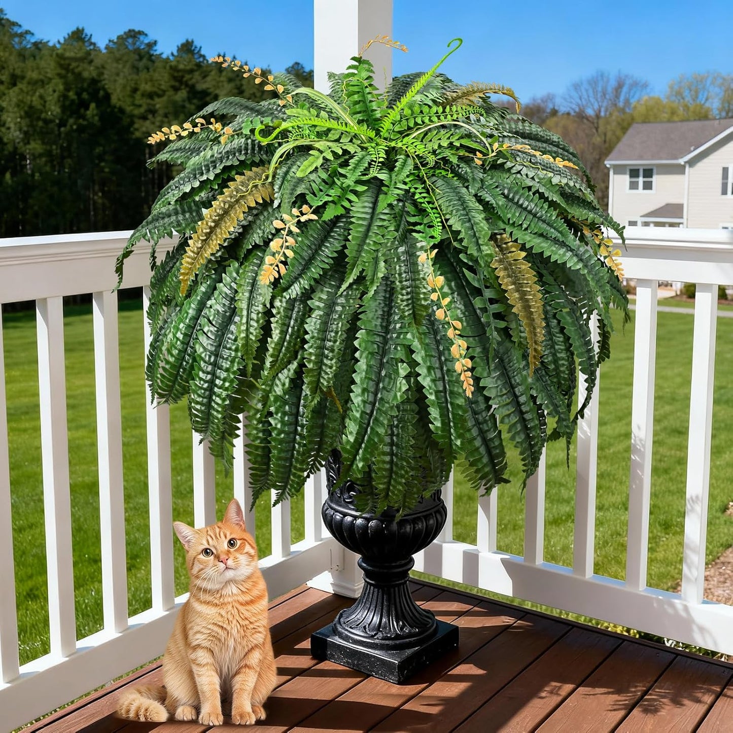 MARTINE MALL 2PCS 48''/133 Leaves Fake Ferns Artificial Ferns for Outdoors Look Real, Large Faux Boston Ferns for Outdoor Planter Realistic UV Resistant Artificial Faux Plants Outdoor for Porch Patio
