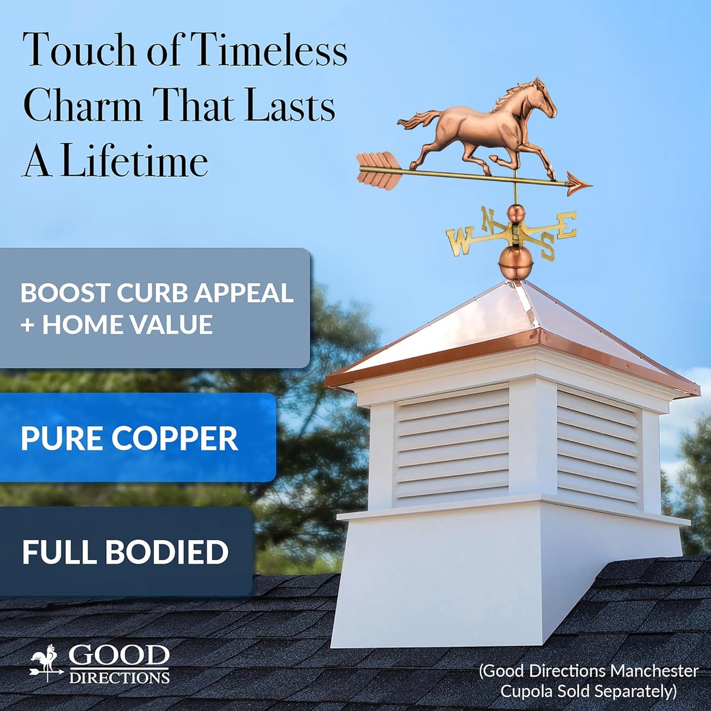 Good Directions Polished Copper Trotting Horse Weathervane – Decorativ