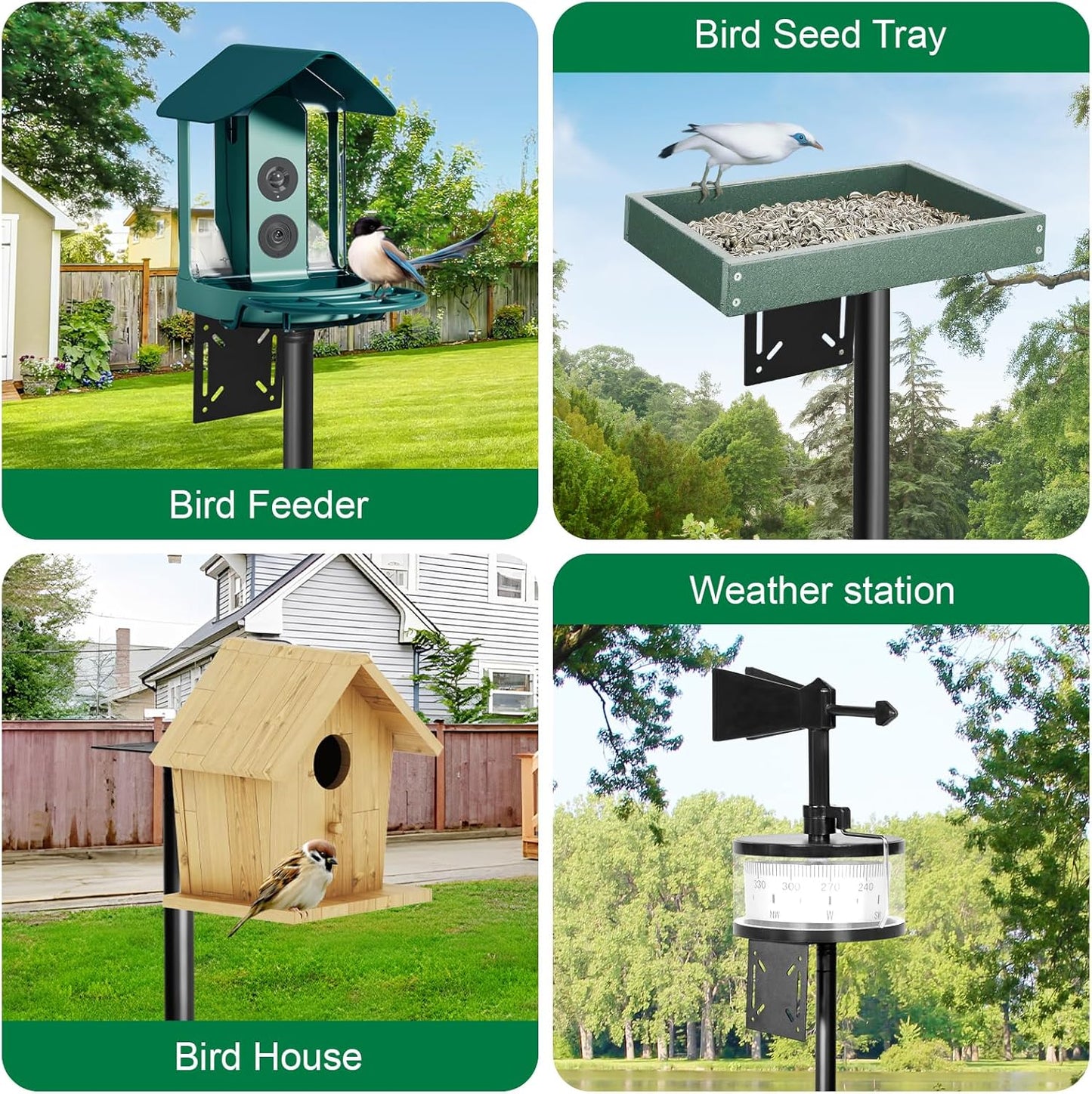 Bird House Pole, 92in Adjustable Bird Feeder Pole for Outdoors, Heavy Duty Smart Feeder Pole Mount Kit for Feeders, Birdhouse, Weather Station, Birdwatching