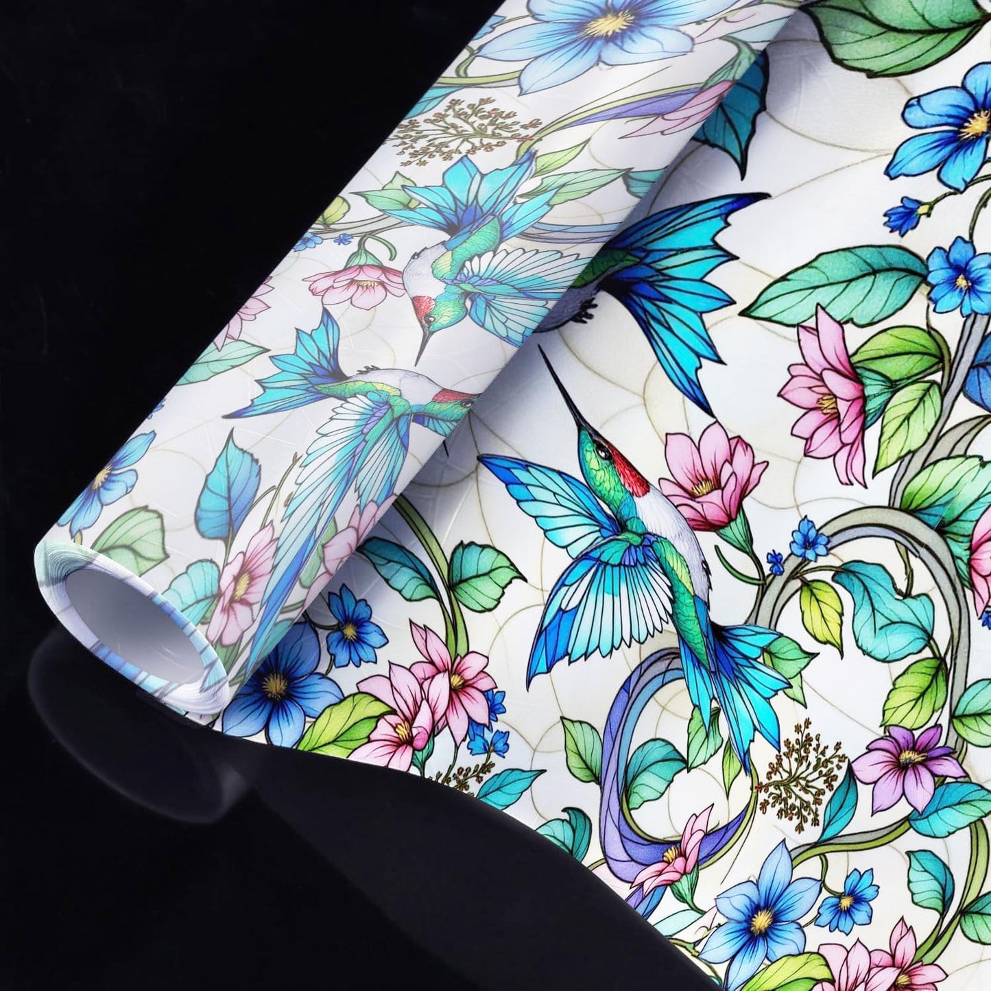 2PCS 17.7x39.4inch Hummingbird Stained Glass Window Film, Hummingbird Stained Glass Window Film for Bathroom Door Heat Anti UV