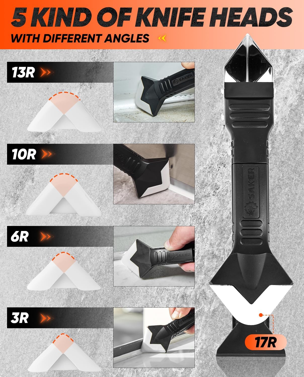 Saker Silicone Caulking Tools-3 in 1 Sealant Finishing Tool Grout Remo