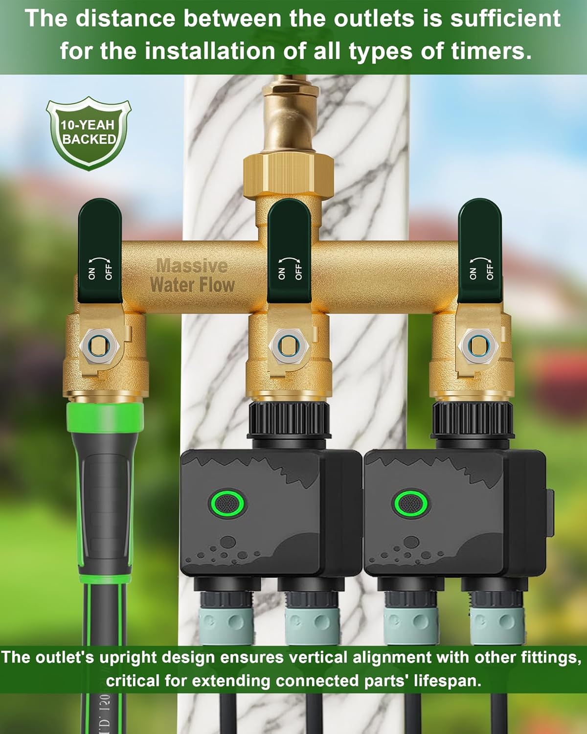 3 Way Hose Splitter, Heavy Duty Full Flow Garden Water Hose Bib Spigot