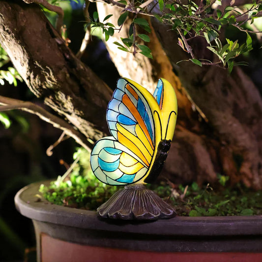 Solar Butterfly Garden Statues,Butterfly Decor for Outdoor,Resin Colorful Butterflies Figurine with Solar Light for Patio,Balcony,Yard,Lawn Ornament,Perfect Garden Gift