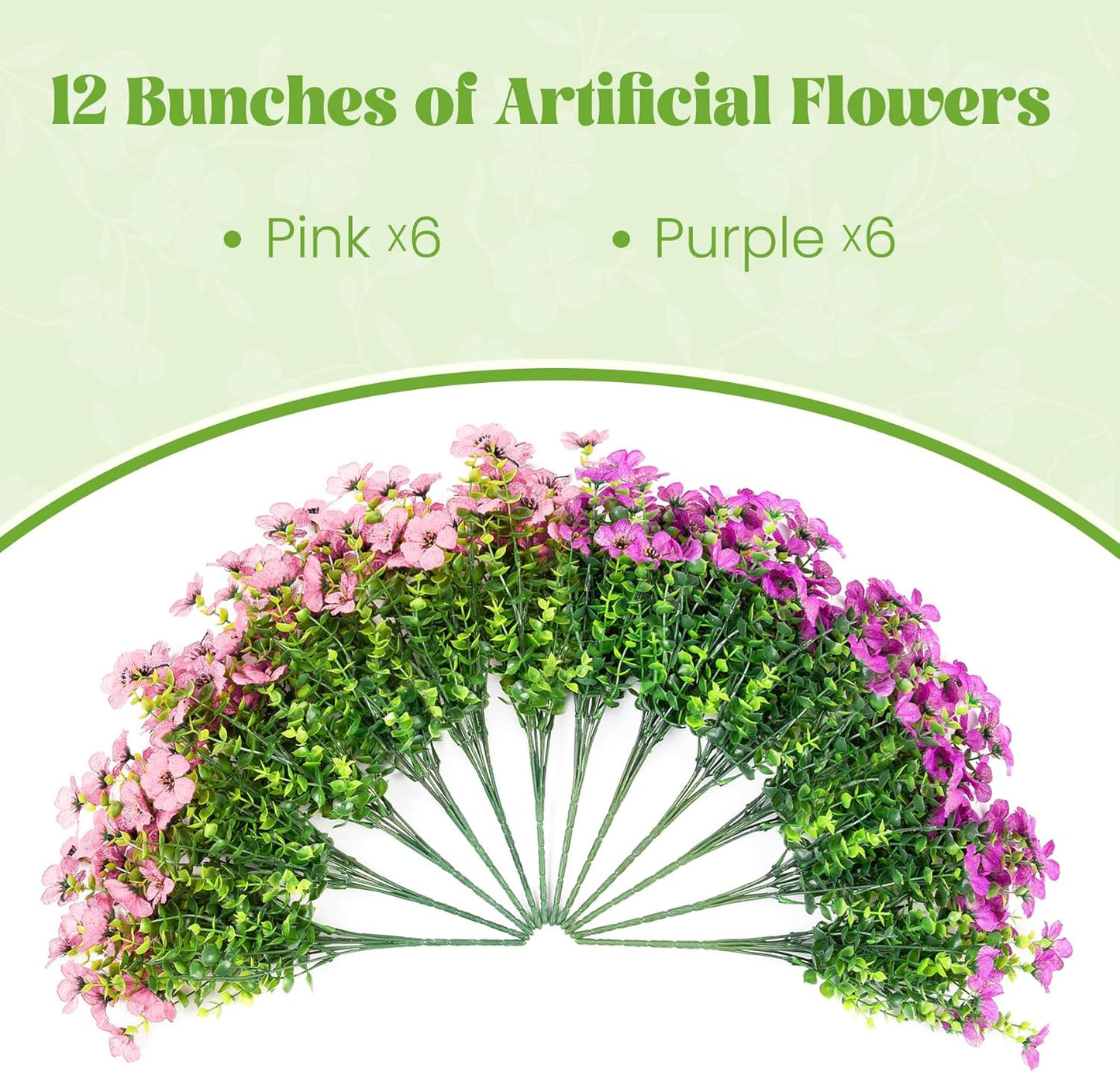 Artificial Fake Plants Flowers for Outdoor Spring Decor, 12 Bundles Faux Silk Mums for Planter Pot Colorful UV Resistant Look Real for Front Door Porch Patio Outside Yard(Purple Pink)