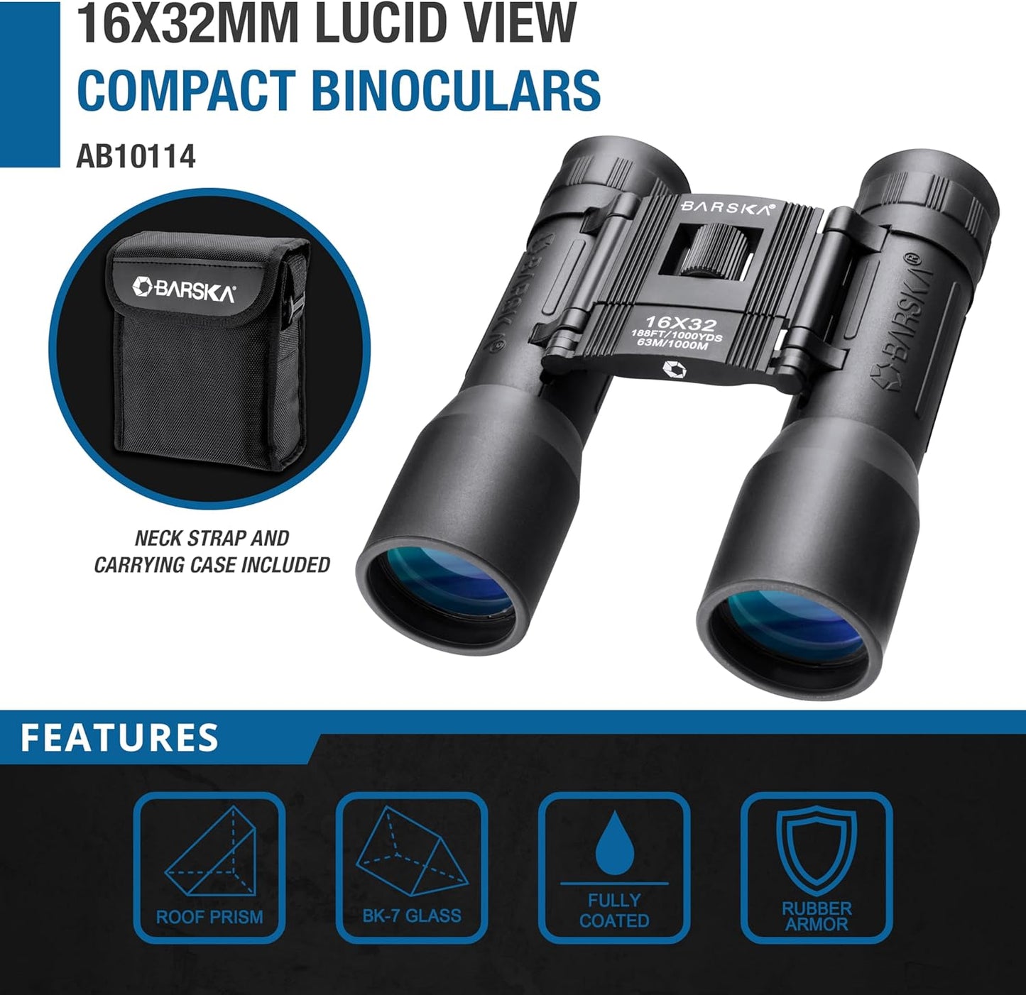 Barska Lucid View Compact Binoculars – Fully Coated Roof Prism, Center Focus, Lightweight Outdoor Binoculars for Bird Watching, Hiking, and Travel