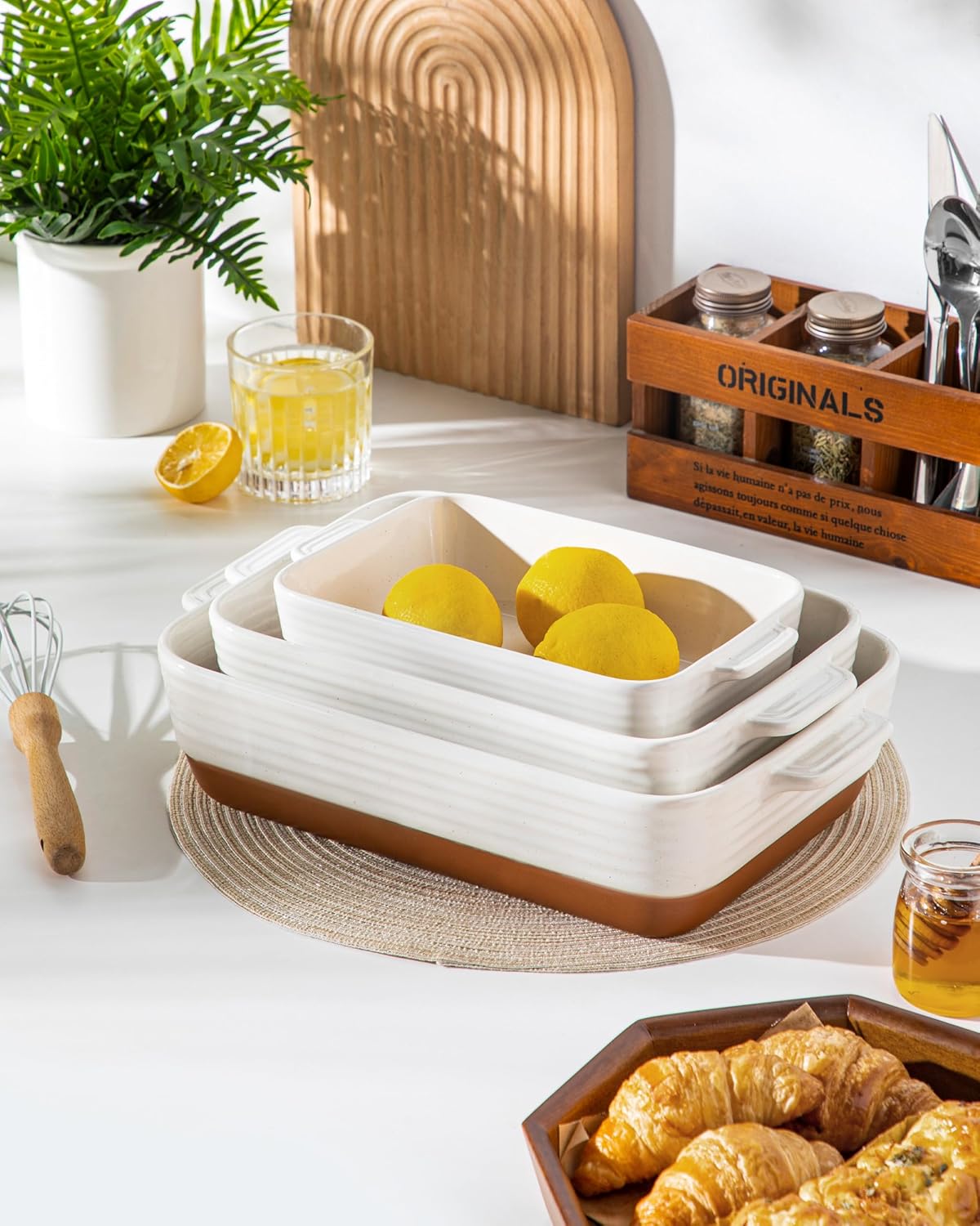 MALACASA Casserole Dishes for Oven, Ceramic Baking Dishes Set of 3, Ba