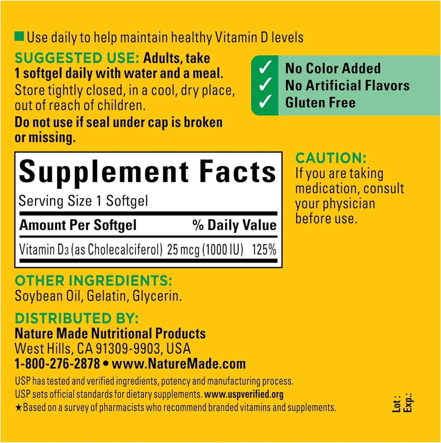 Nature Made Vitamin D3 1000 IU (25 mcg), Vitamin D Supplement for Bone
