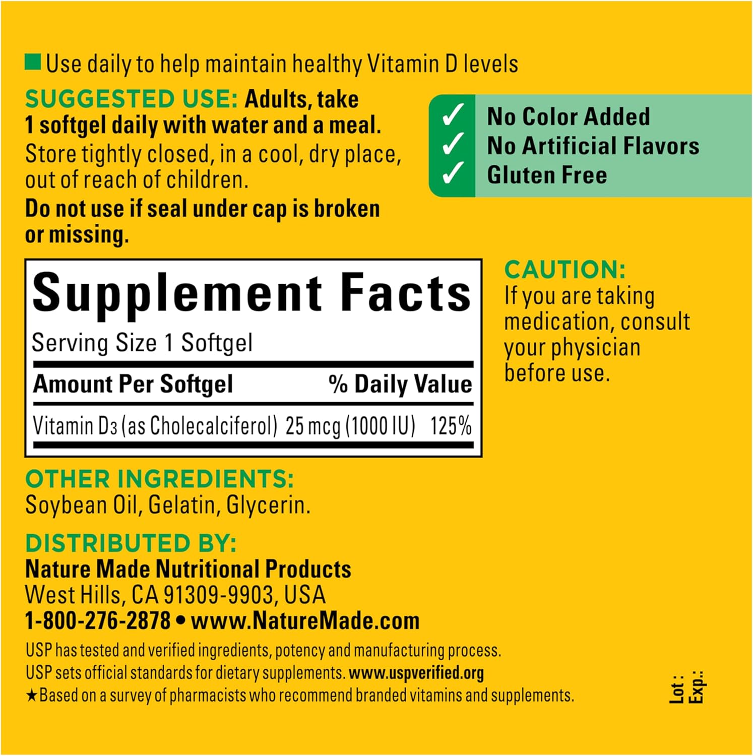 Nature Made Vitamin D3 1000 IU (25 mcg), Vitamin D Supplement for Bone