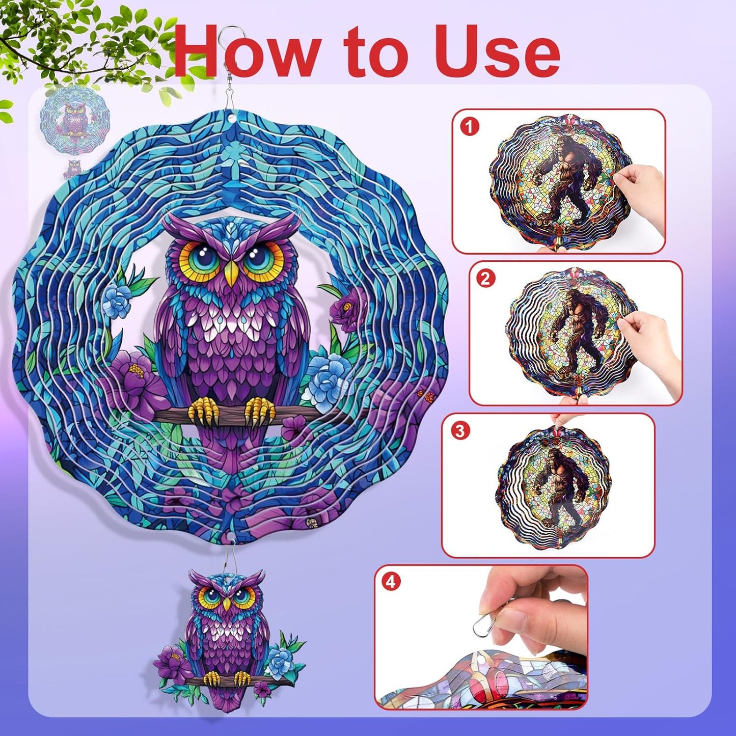 Owl Wind Spinner Gifts for Women, Owl Hanging Wind Spinners Outdoor Gifts for Mom Men Grandma Husband, Bird 3D Stainless Steel Metal Xmas Decor for Yard and Garden Christmas (12 X 12 Inches)