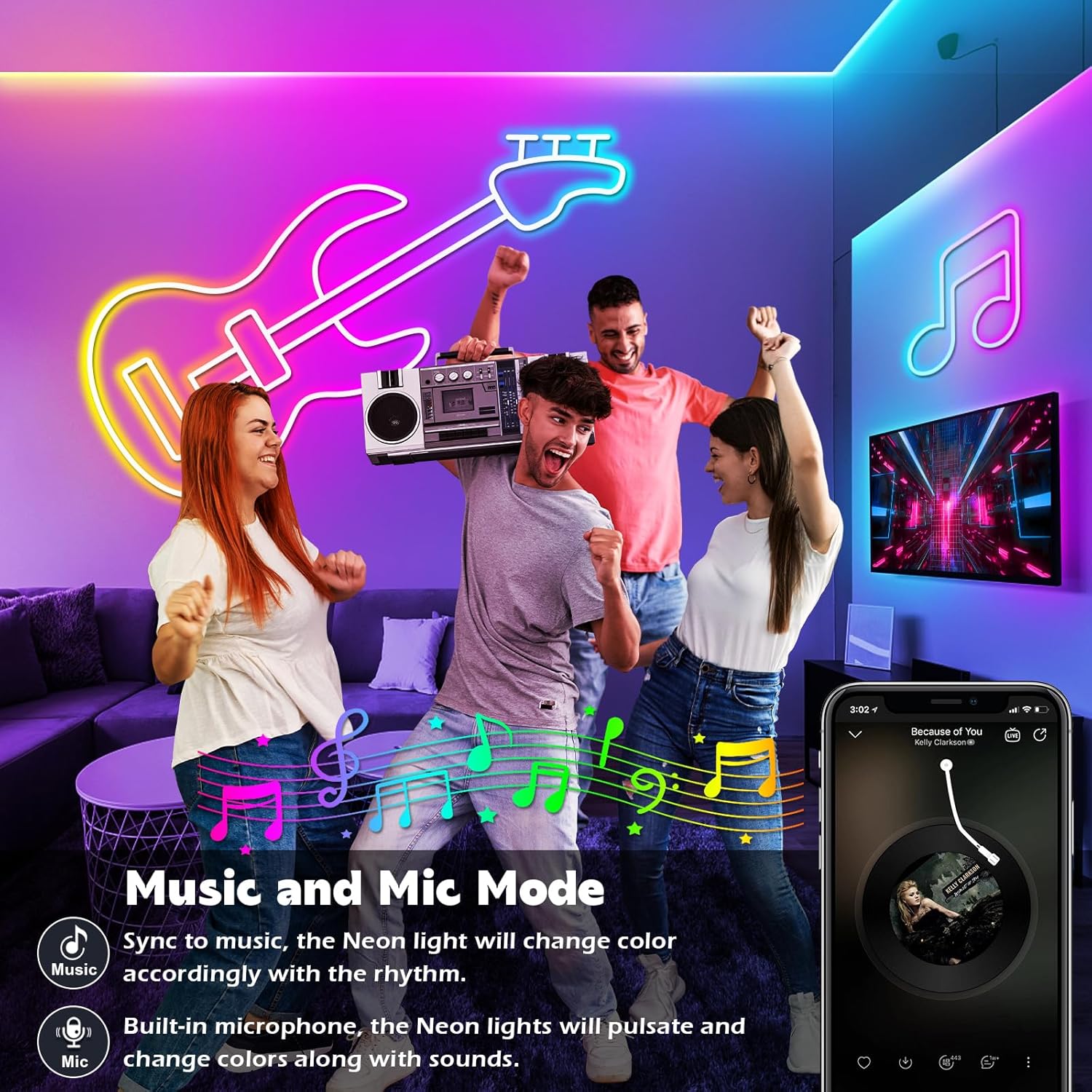 LETIANPAI 32.8Ft Neon Rope Lights,Flexible Led Rope Lights Control wit