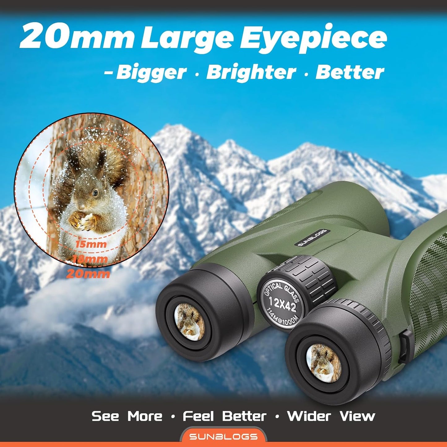 12x42 Binoculars for Adults, High Powered, BAK4 Prism, Waterproof Binoculars, Lightweight Binocular for Bird Watching, Hunting, Travel, Stargazing Cruise (Green)