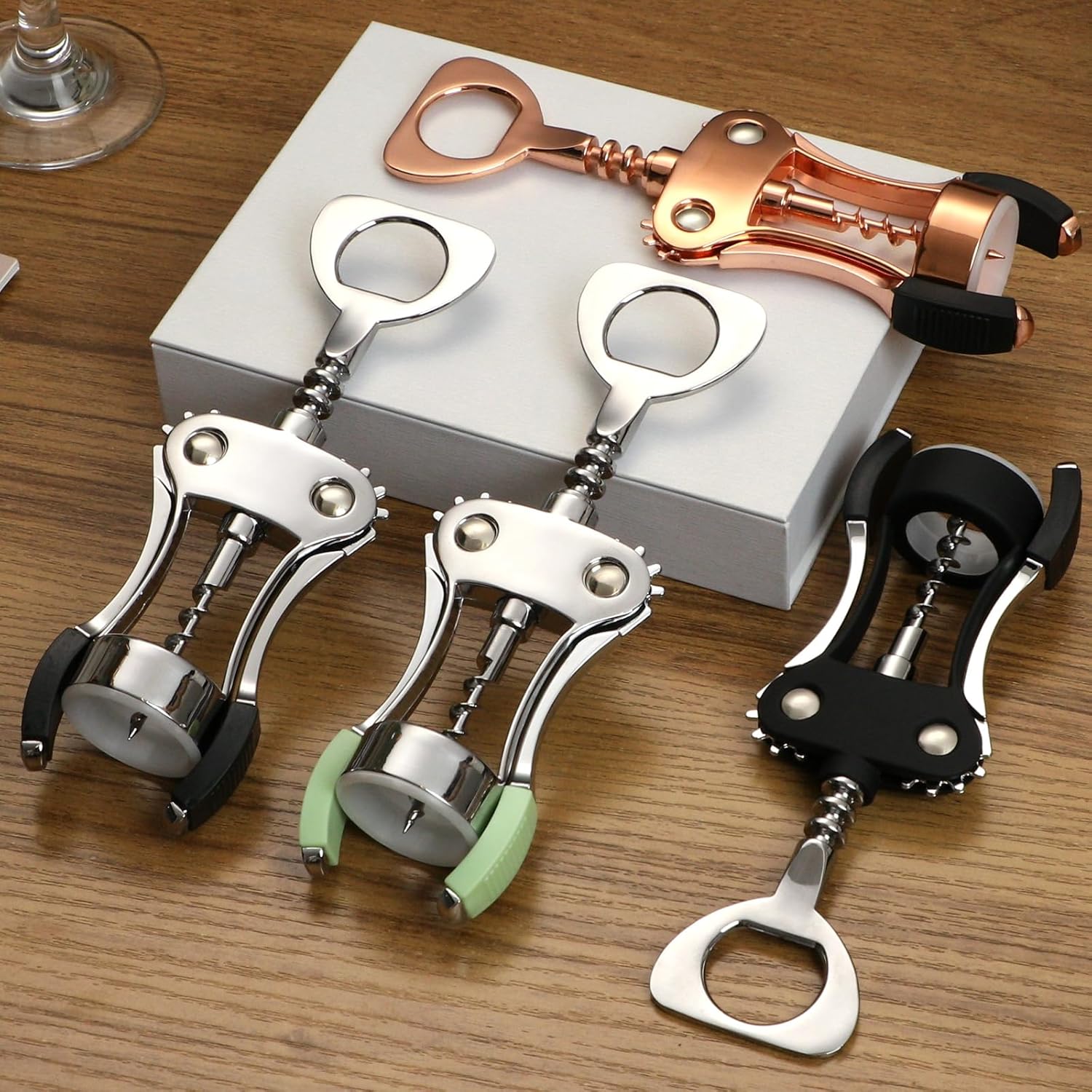 KORCCI Wine Opener, Heavy-Duty Zinc Alloy Wing Corkscrew, Premium Beer