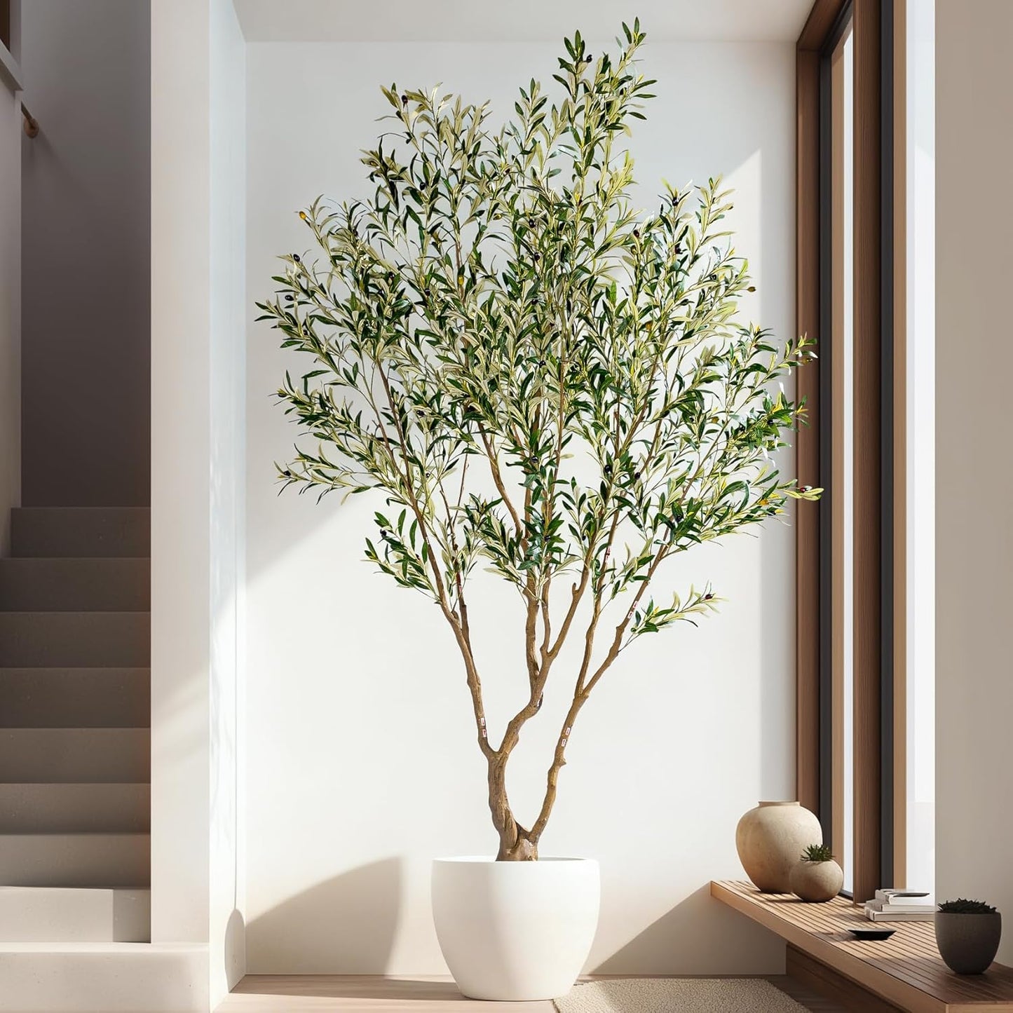 Large Fake Plastic plantas Tall Artificial Trees with Pot Indoor Outdoor Realistic Floor Faux Olive Trees for Home Living Room Office Porch Outside Patio Modern Farmhouse Decor Housewarming Gift