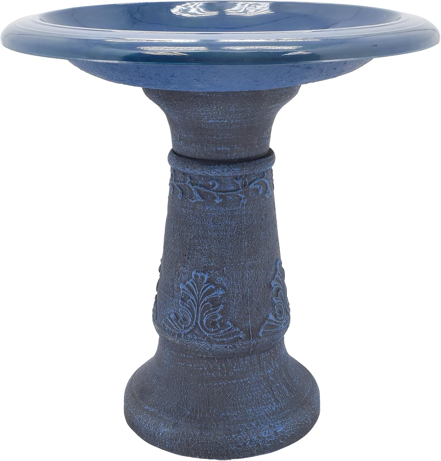 Arcadia Garden Products Fiberclay Bird Bath Outdoor Garden Decor, Antique Vintage Weather Resistant Water Bowl for Backyard and Patio and, 20-inch Tall, Blue