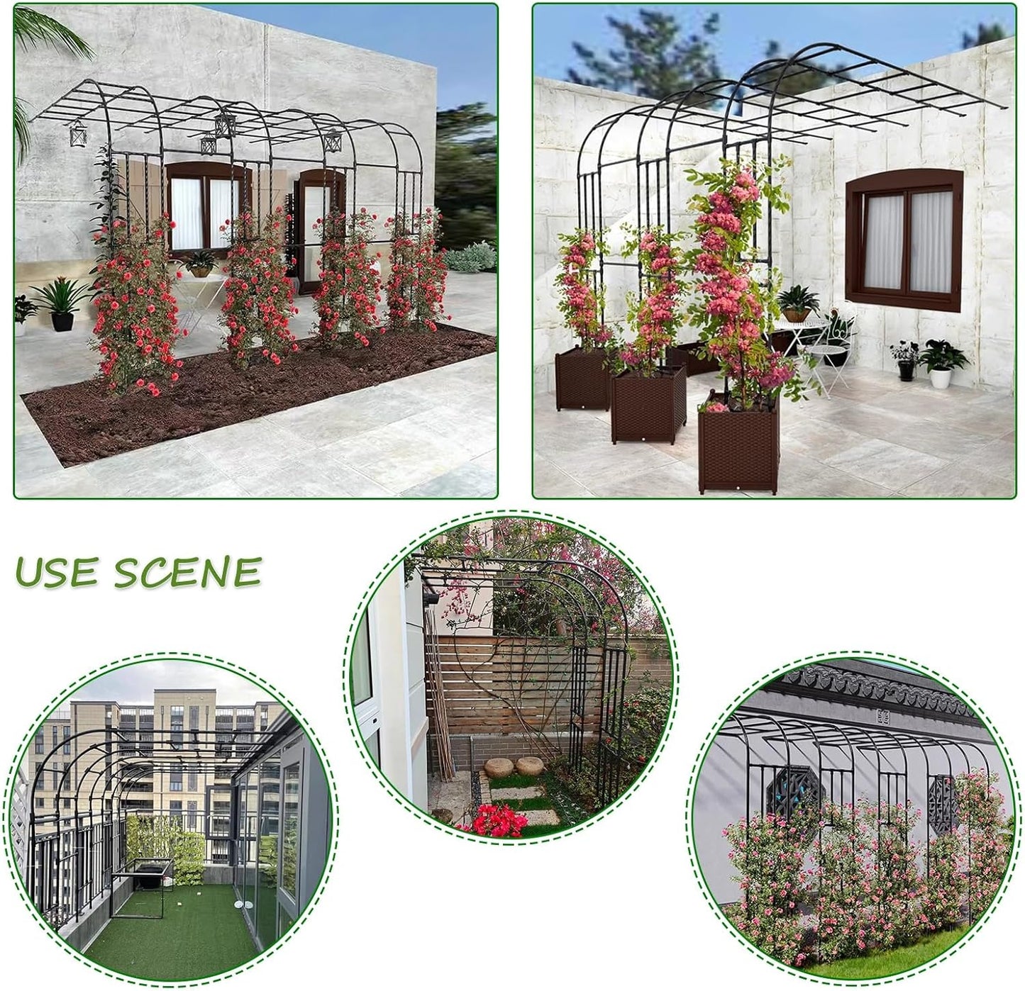 Heavy Duty Half Arch Metal Garden Trellis - Wall-Mounted Support for Climbing Plants & Roses, Outdoor Garden Archway Frame (2FT x 1.3FT x 7.9FT)