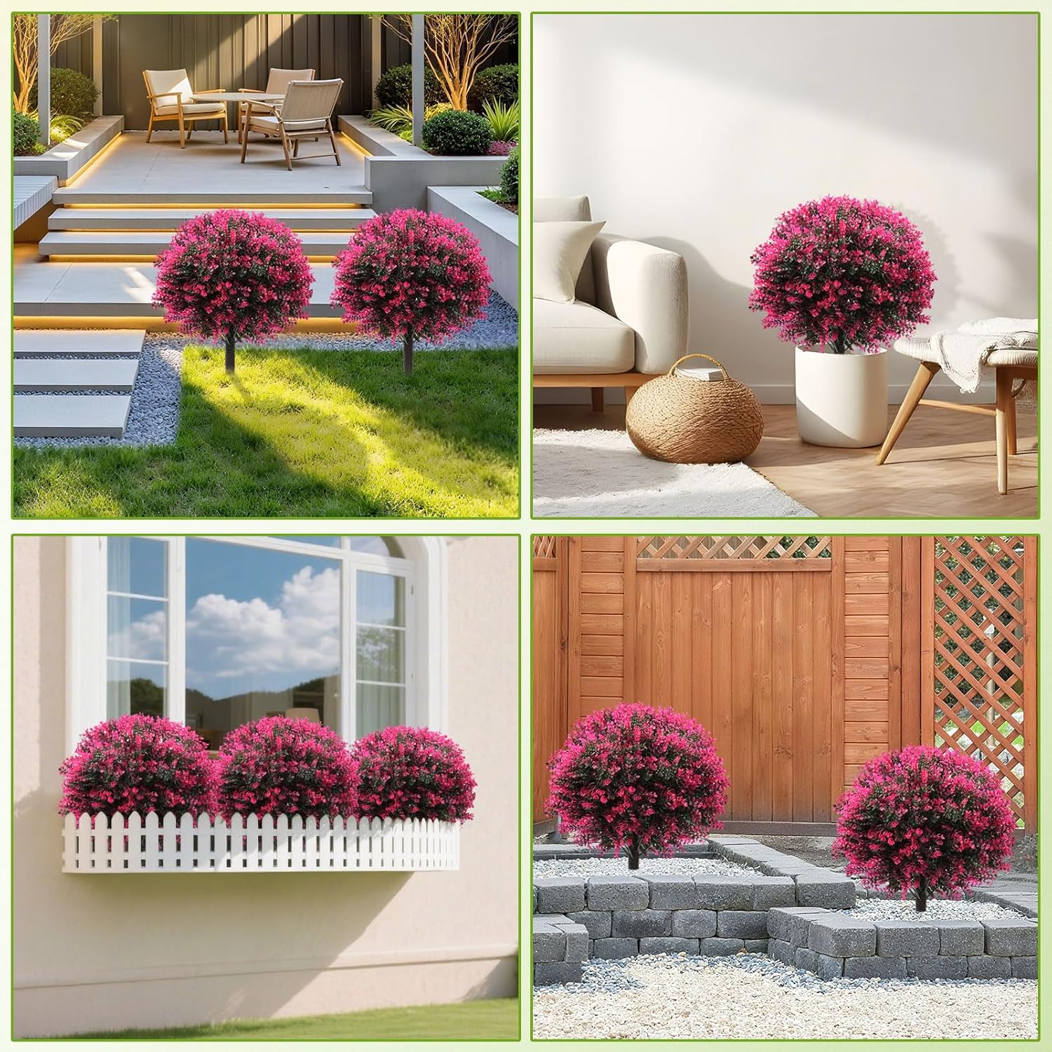 Artificial Rose Boxwood Topiary Ball Bush for Outdoor with Ground Spik