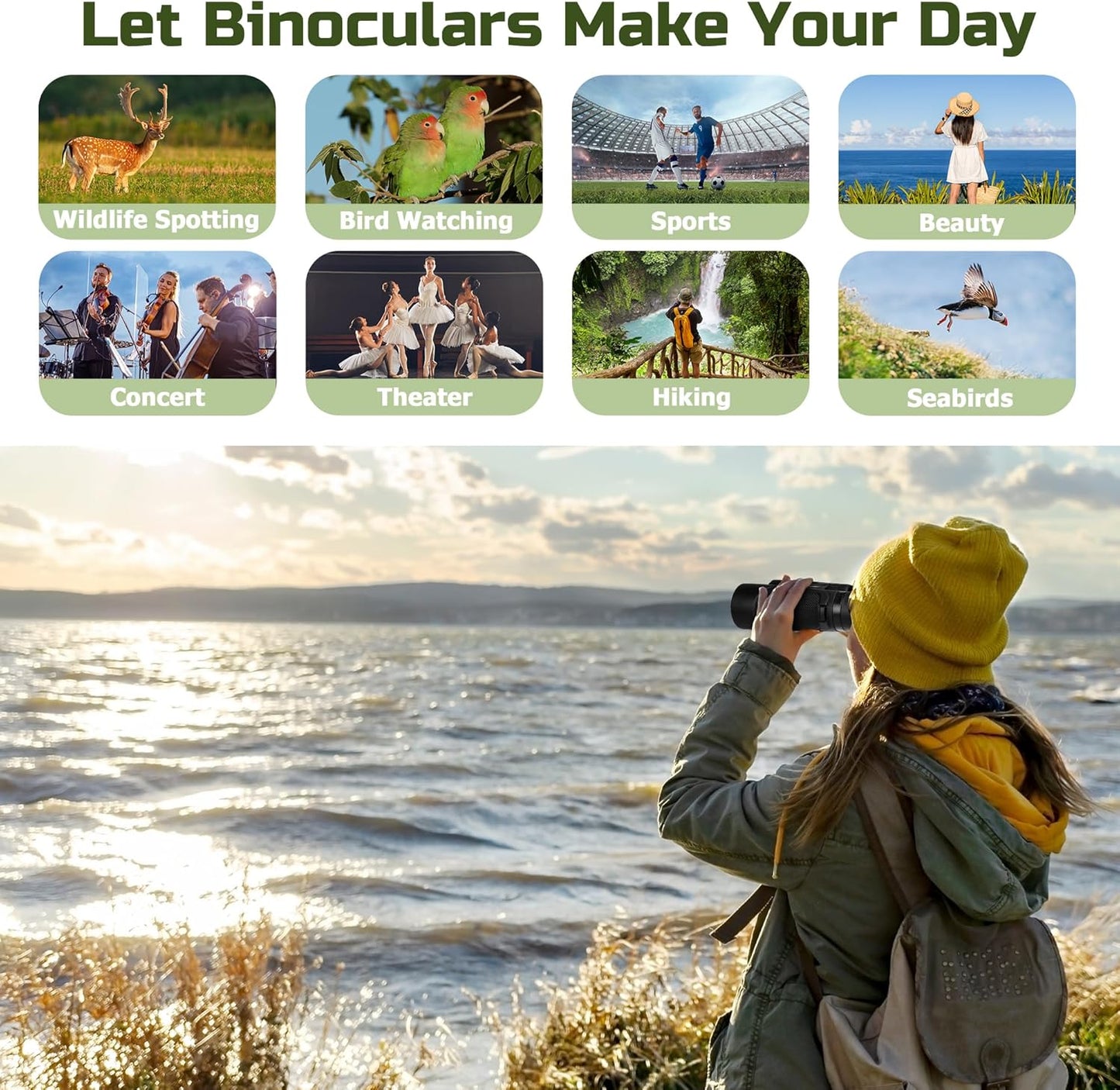 High Power 25X60 Binoculars for Adults Waterproof 60mm Big Eyepiece Fogproof Binoculars with BAK4 Prism FMC Lens for Outdoor Stargazing Hunting Traveling Wildlife Bird Watching (Black)