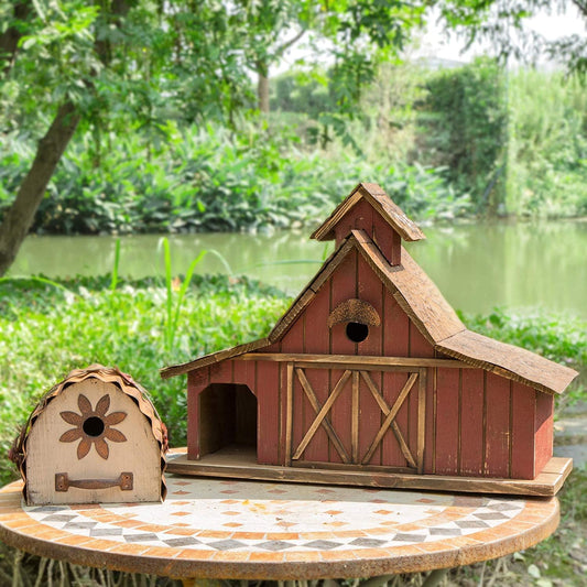 Glitzhome Bird Houses for Outdoors, 20.67" H Rustic Wooden Bird House Barn Design Hand Painted Birdhouse Extra-Large Bird Houses for Outsides