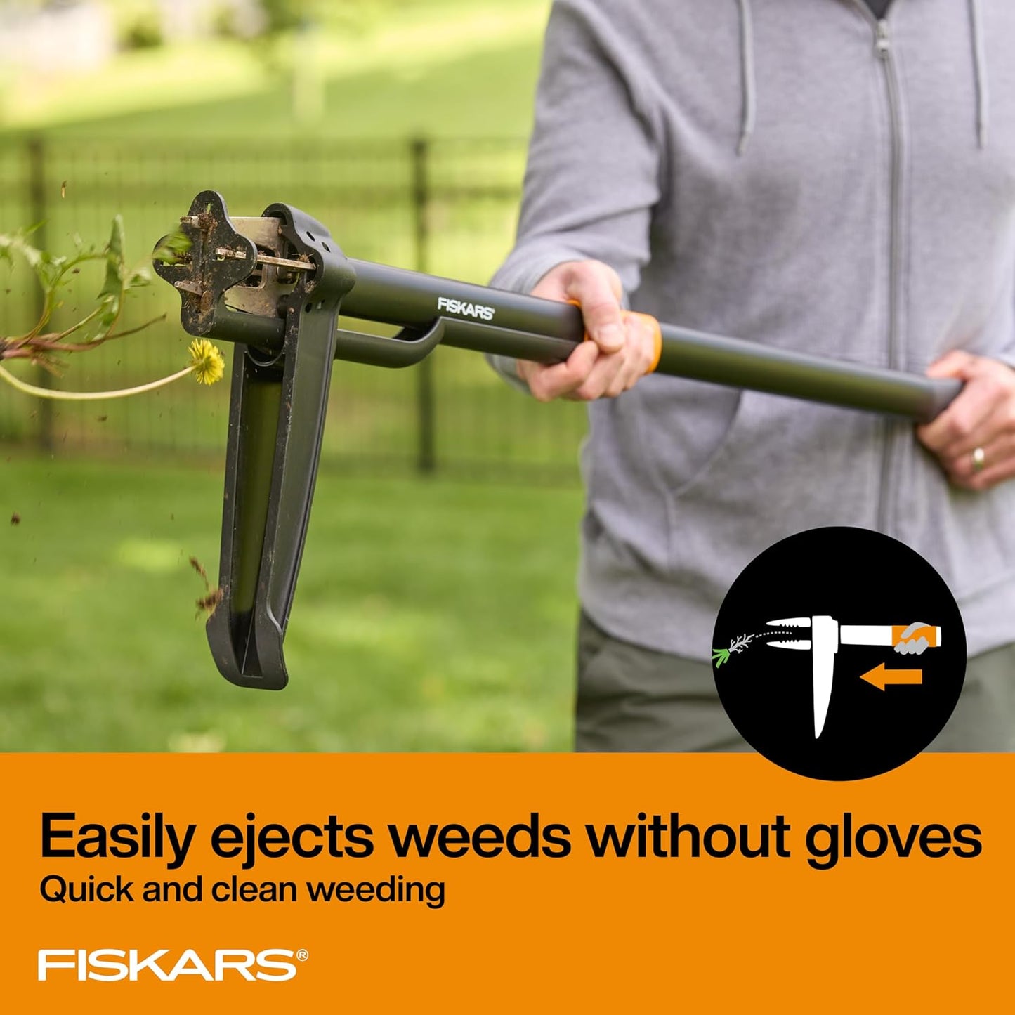 Fiskars 4-Claw Stand Up Weed Puller Tool, Gardening Hand Weeding Tool 