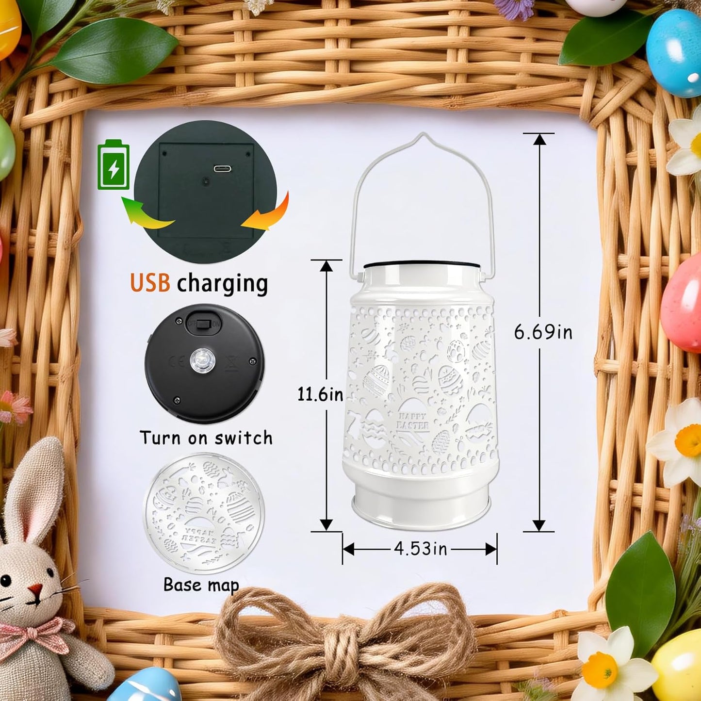 Easter Decorations for Home USB LED Lantern Lamp Tree Ornaments Night 