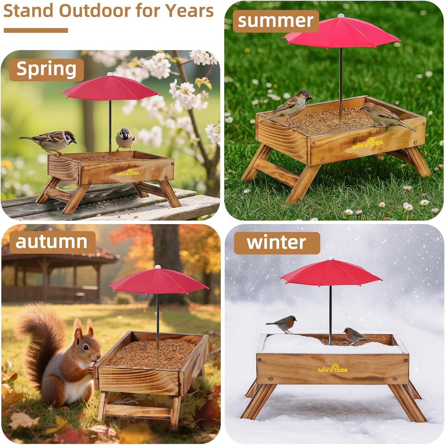 Ground Bird Feeder for Outdoors Bird&Squirrel Feeder Wooden Chicken Pi