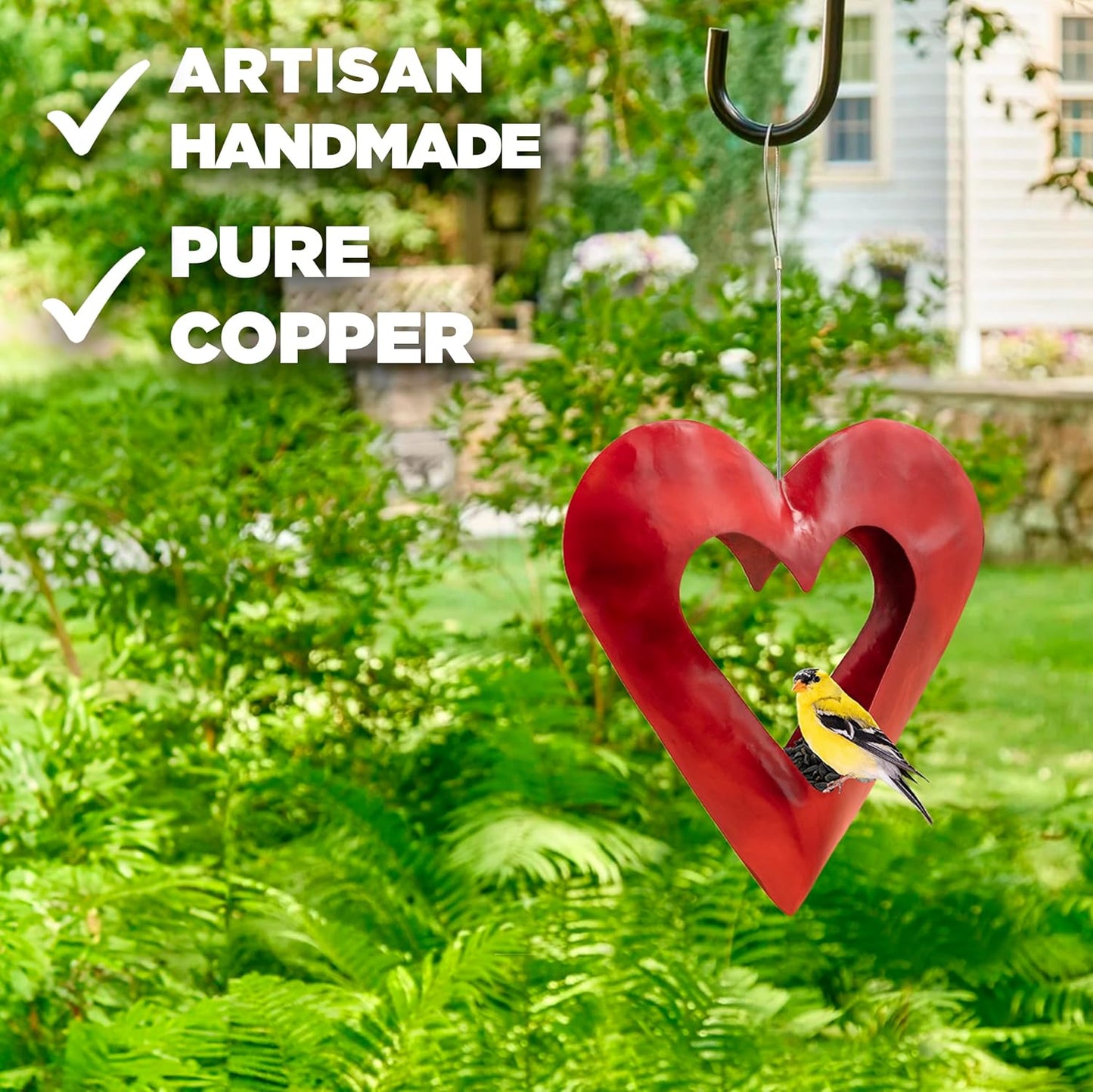 Good Directions Copper Heart Red Bird Feeder
