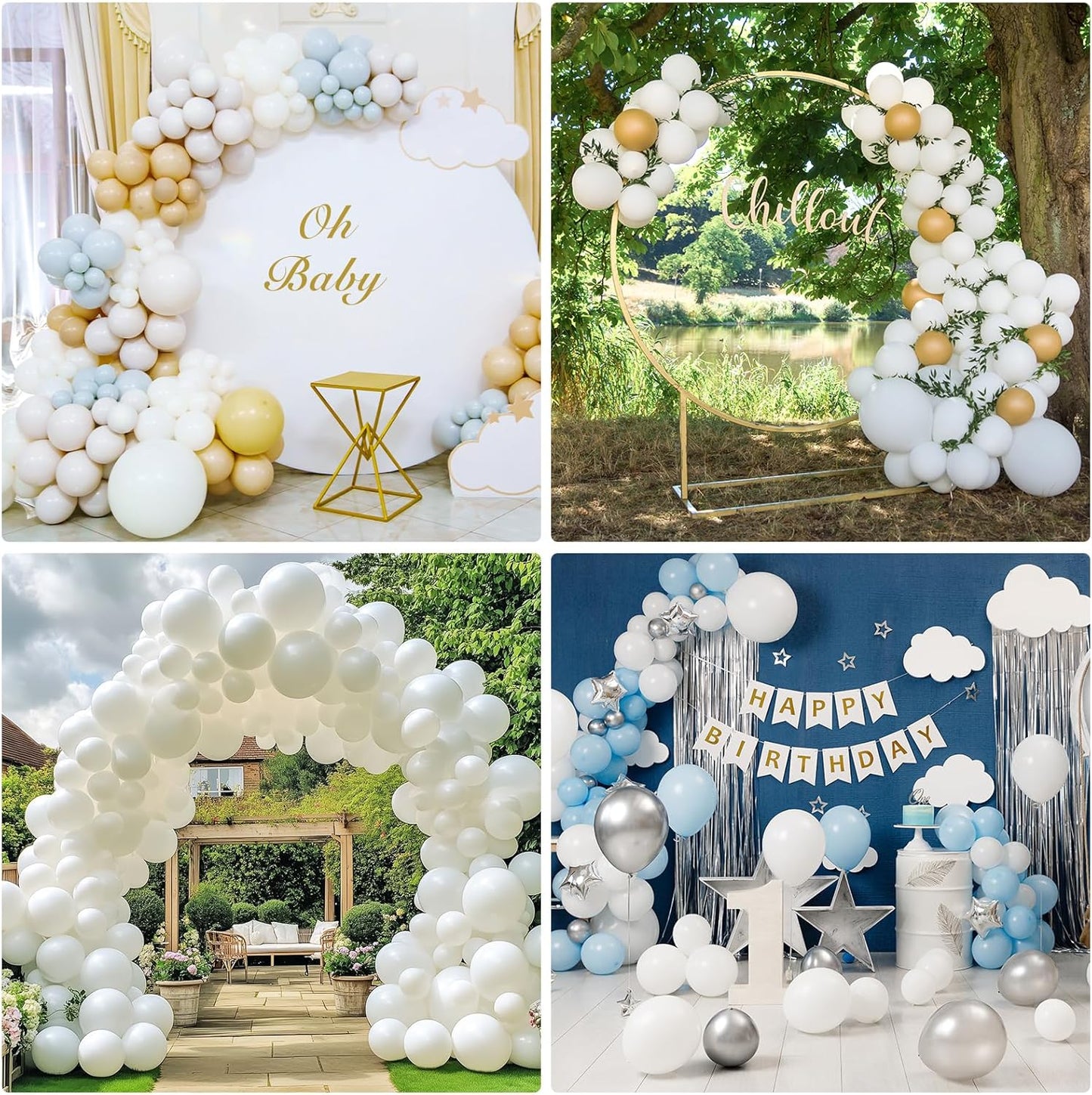 RUBFAC 129pcs White Balloons Different Sizes 18 12 10 5 Inch for Garland Arch, Latex Balloon for Engagement Wedding Anniversary Birthday Party Baby Shower Decoration