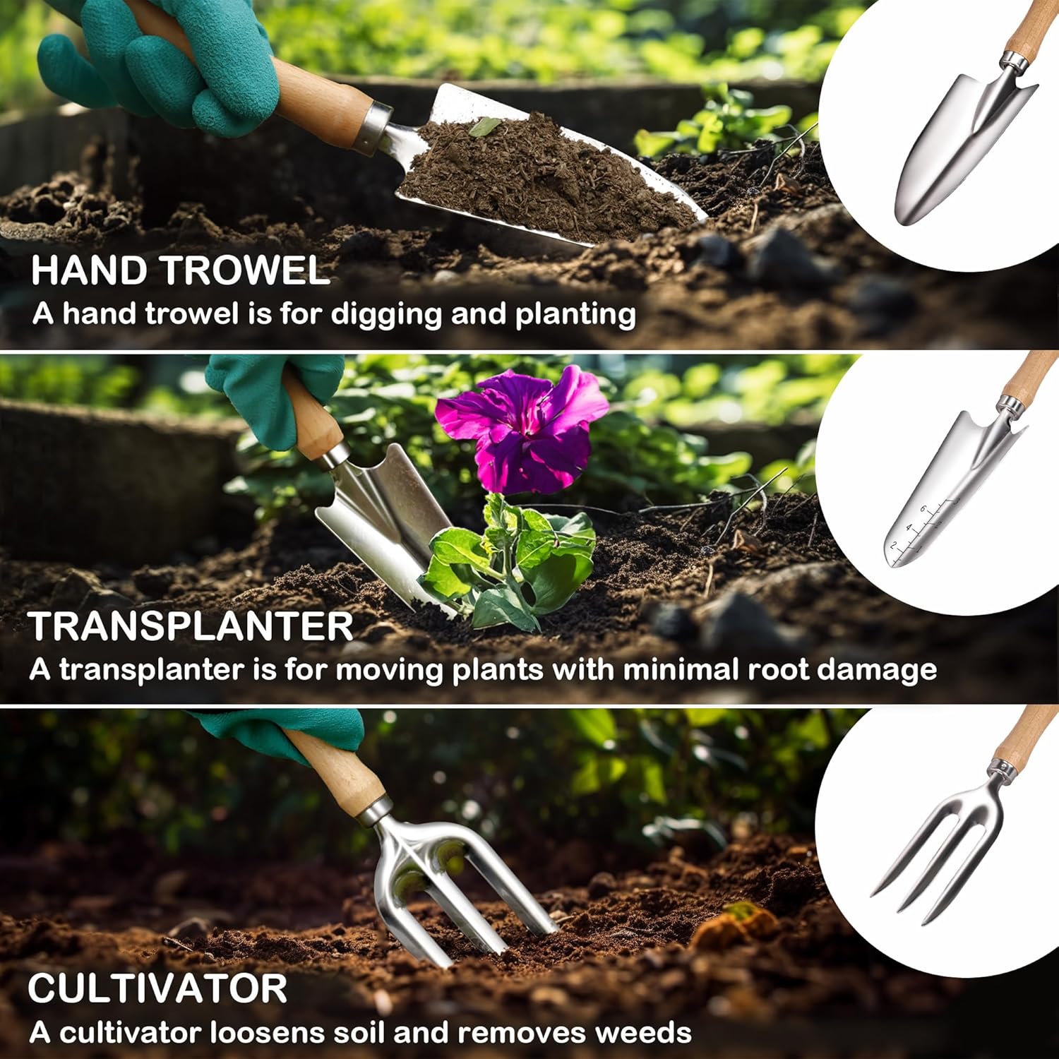 Bluemars Gardening Hand Tool Kit 14PCS Heavy Duty Stainless Steel Gard