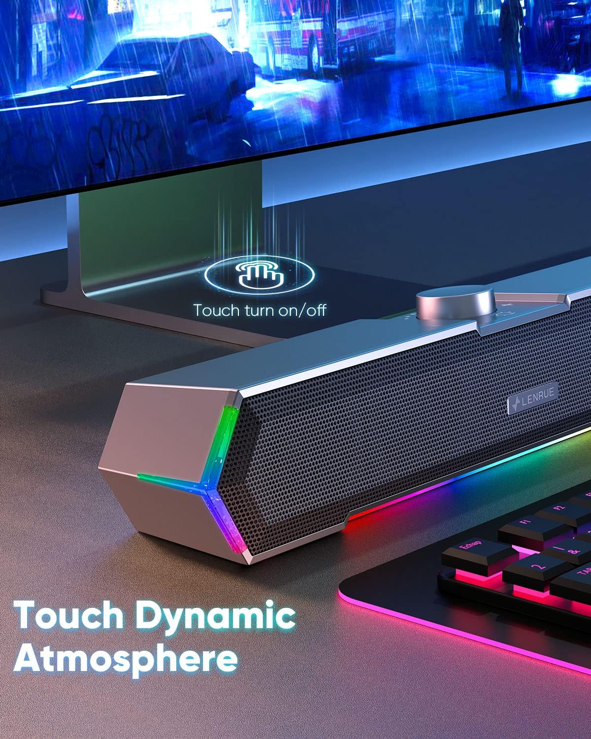 LENRUE G11 Computer Speakers for Desktop, Touch Lights PC Speakers wit