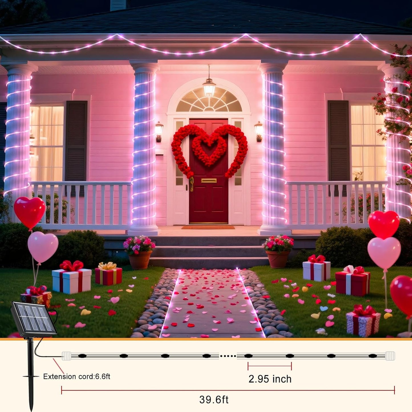 33FT 135 LED Solar Rope Lights Outdoor Waterproof, Pink Solar String Lights for Outside 8 Modes, Solar Powered Fairy Light for Pool Backyard Trampoline Patio Garden Tree Decorations