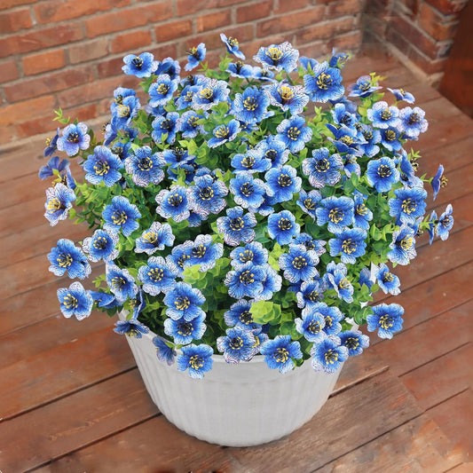 Faux Flowers for Outdoor Planters, Artificial Flowers for Outdoors, 12 Bundles Outdoor Flowers Uv Resistant, Blue, UV Resistant Fake Plant