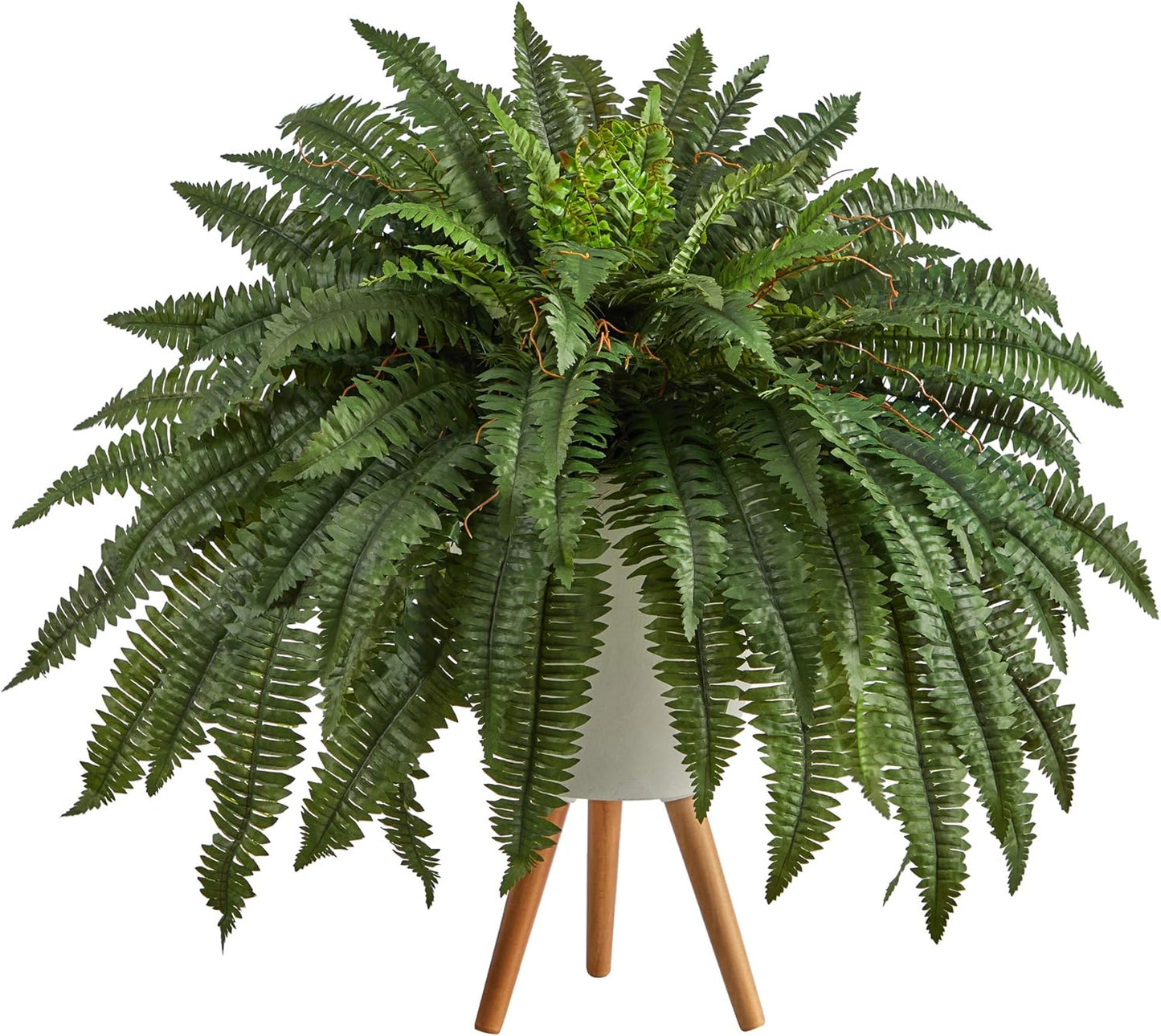 Nearly Natural 2.5ft. Boston Fern Artificial Plant in White Planter with Legs