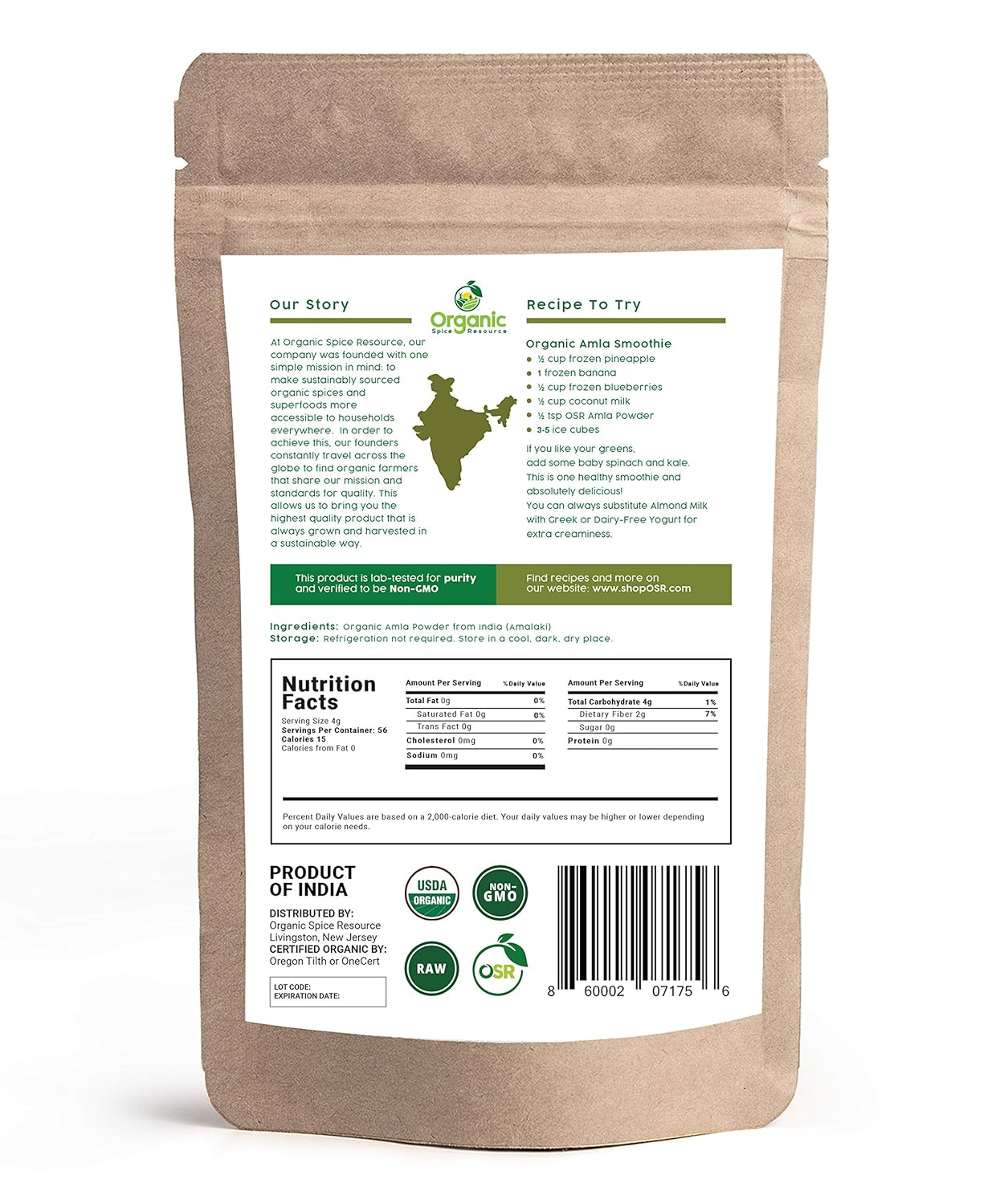 Organic Amla Powder - 1.1 lbs or 17.54oz | Amalaki, USDA Organics, Non-GMO, Kosher, Halal - 100% Raw and Natural, by SHOPOSR