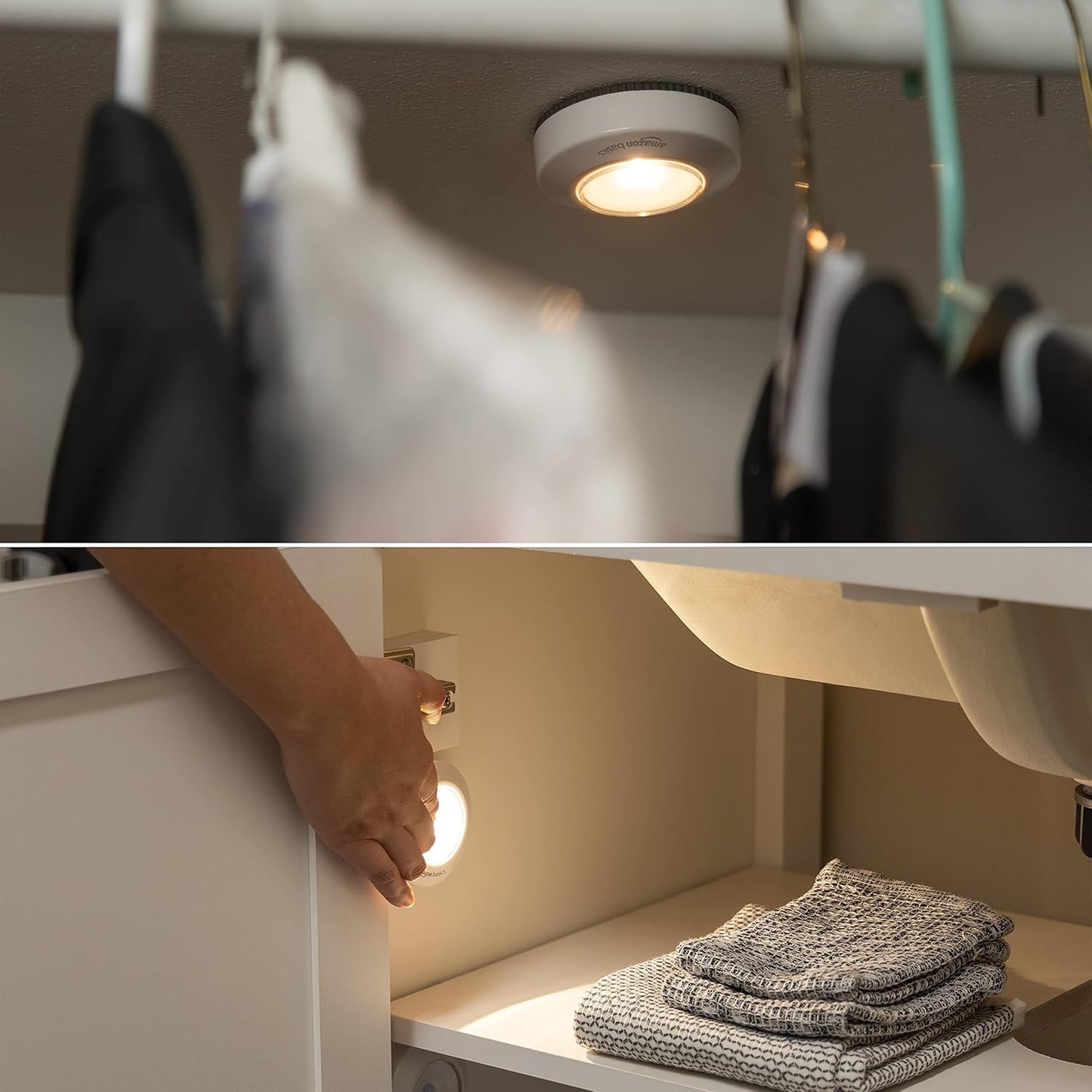 Amazon Basics LED Puck Lights, Battery Operated, 50 Lumens, Under Cabi
